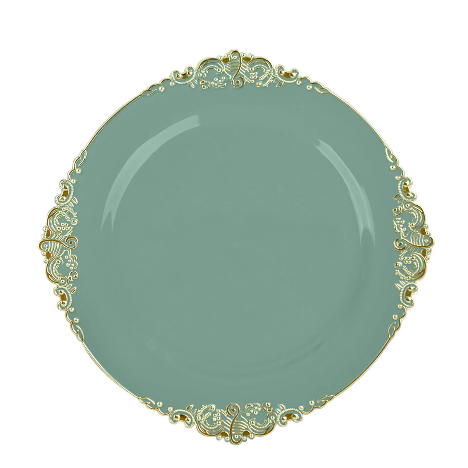 10-Pack Plastic Round Dinner Plates 10" Dusty Sage Green with Gold Leaf Embossed Rim - Vintage Baroque Style Disposable Plates - Image 7