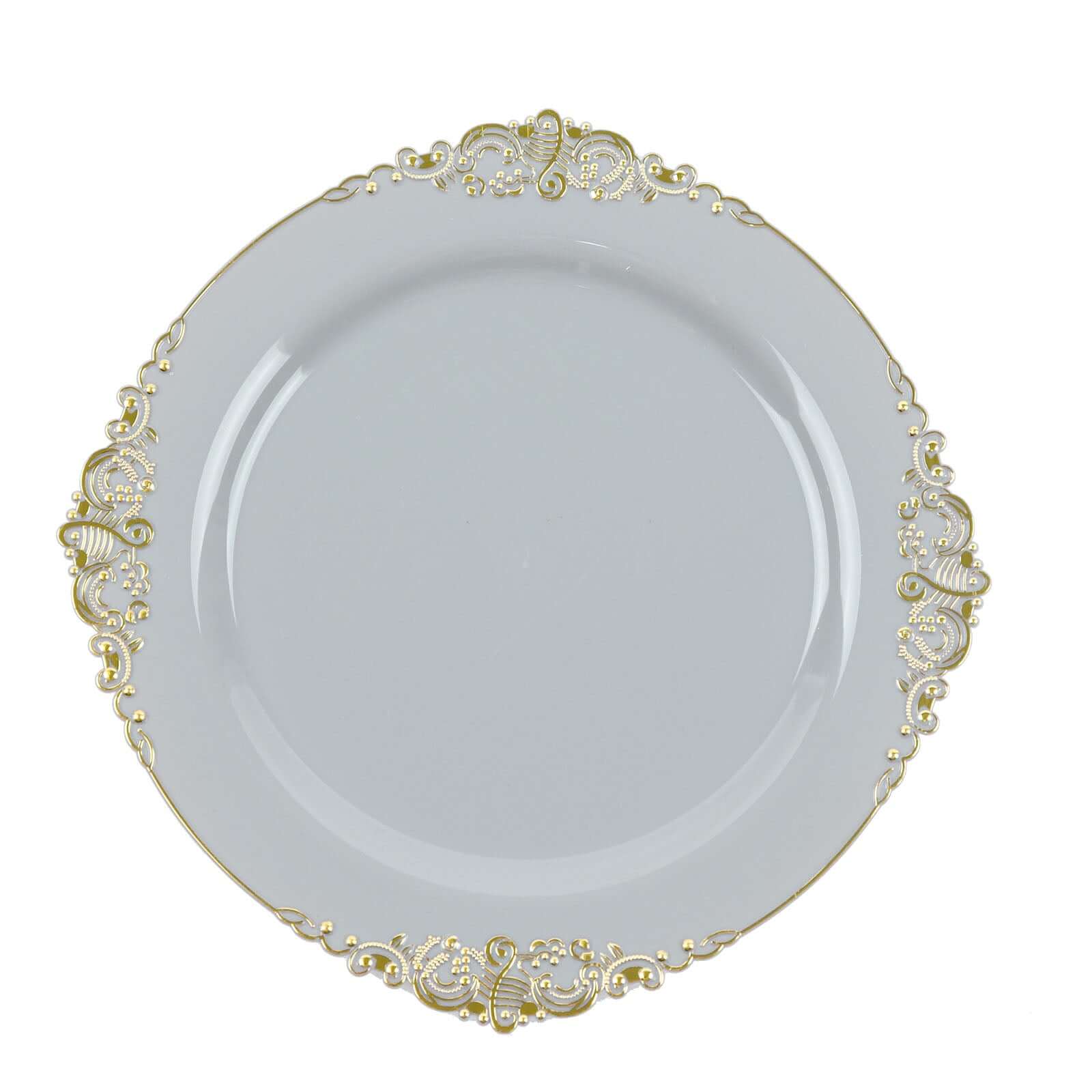 10-Pack Plastic Round Dinner Plates 10" Gray with Gold Leaf Embossed Rim - Vintage Baroque Style Disposable Plates - Image 7