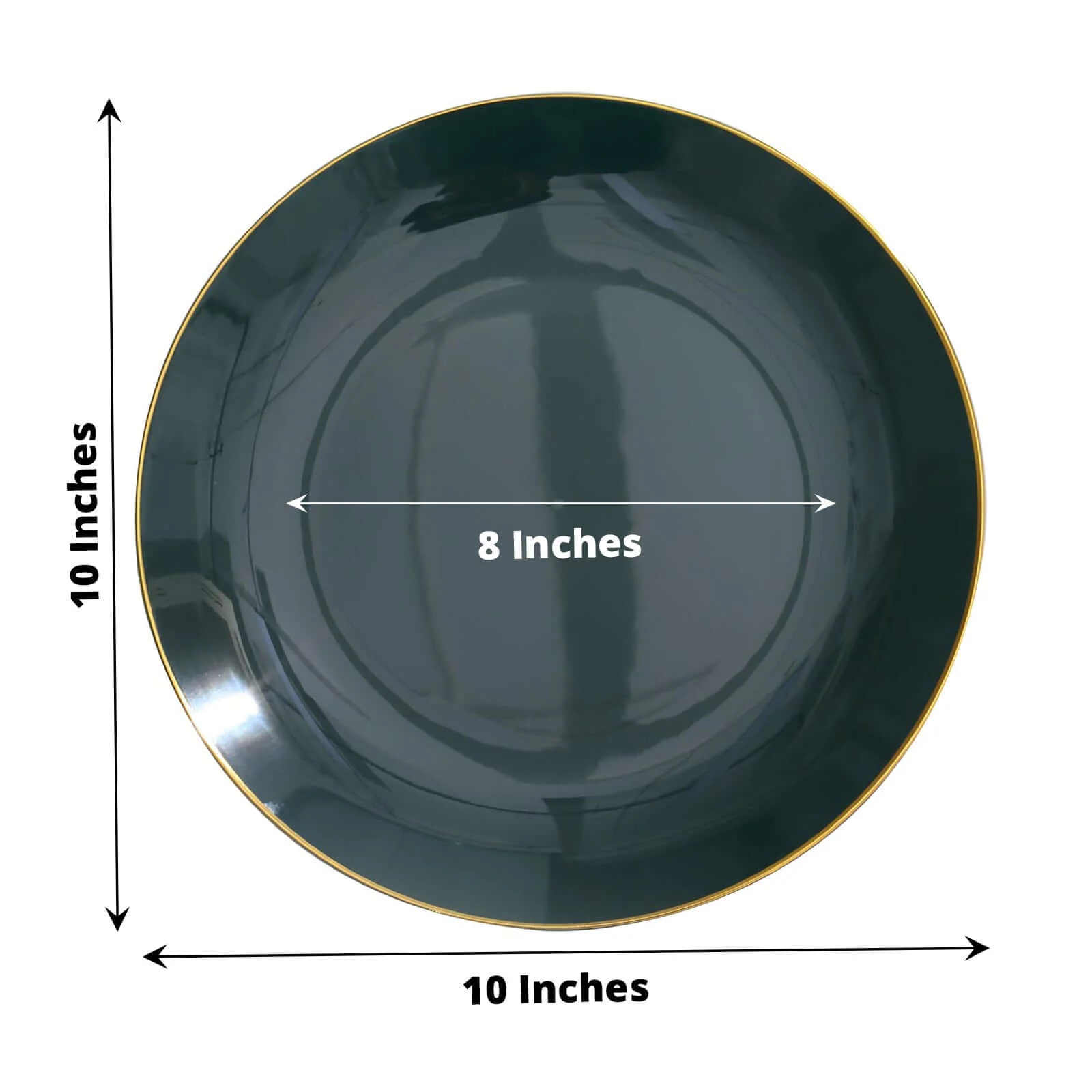 10-Pack Plastic Round Dinner Plates 10" Hunter Emerald Green with Gold Rim - Glossy Disposable Party Plates - Image 3