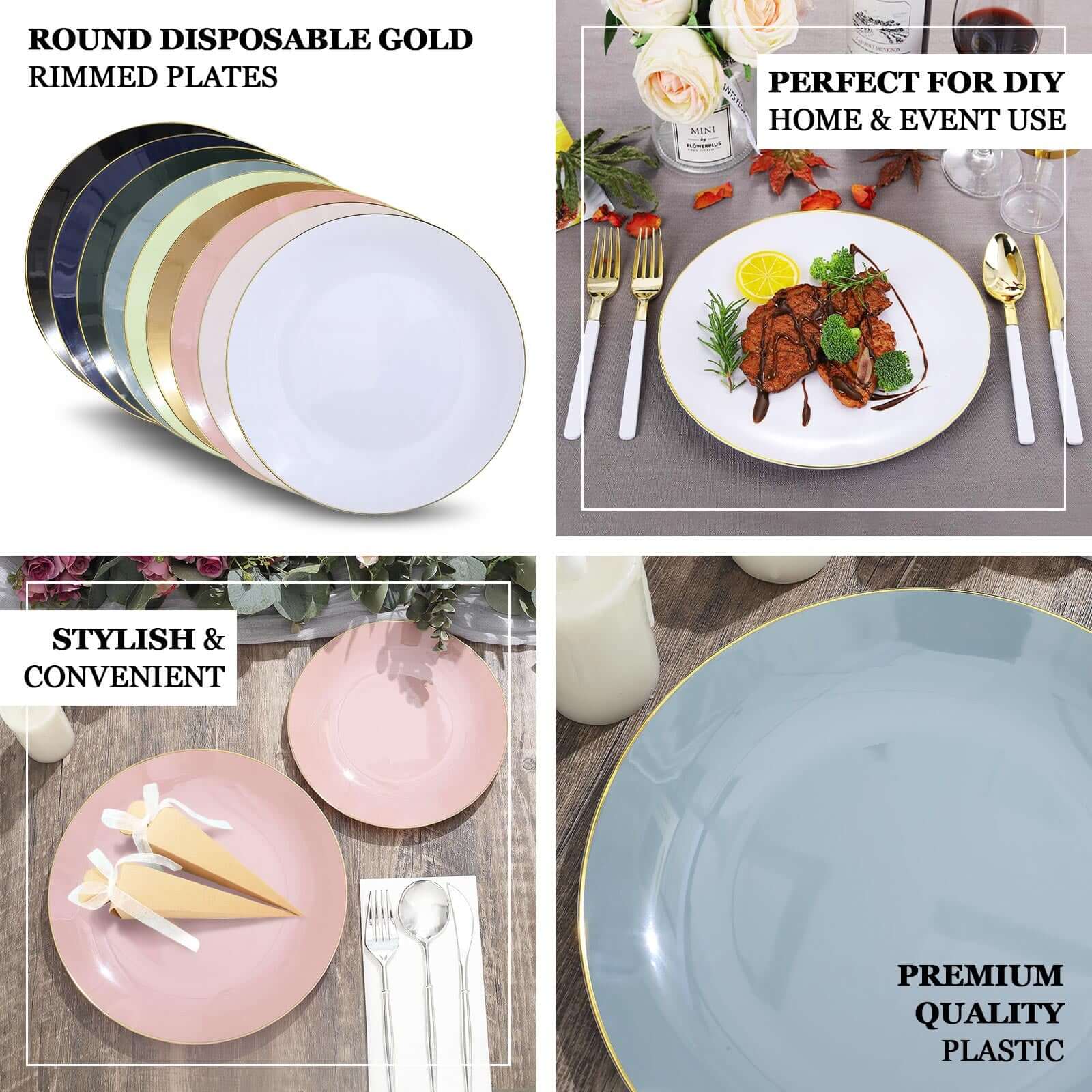 10-Pack Plastic Round Dinner Plates 10" Hunter Emerald Green with Gold Rim - Glossy Disposable Party Plates - Image 4