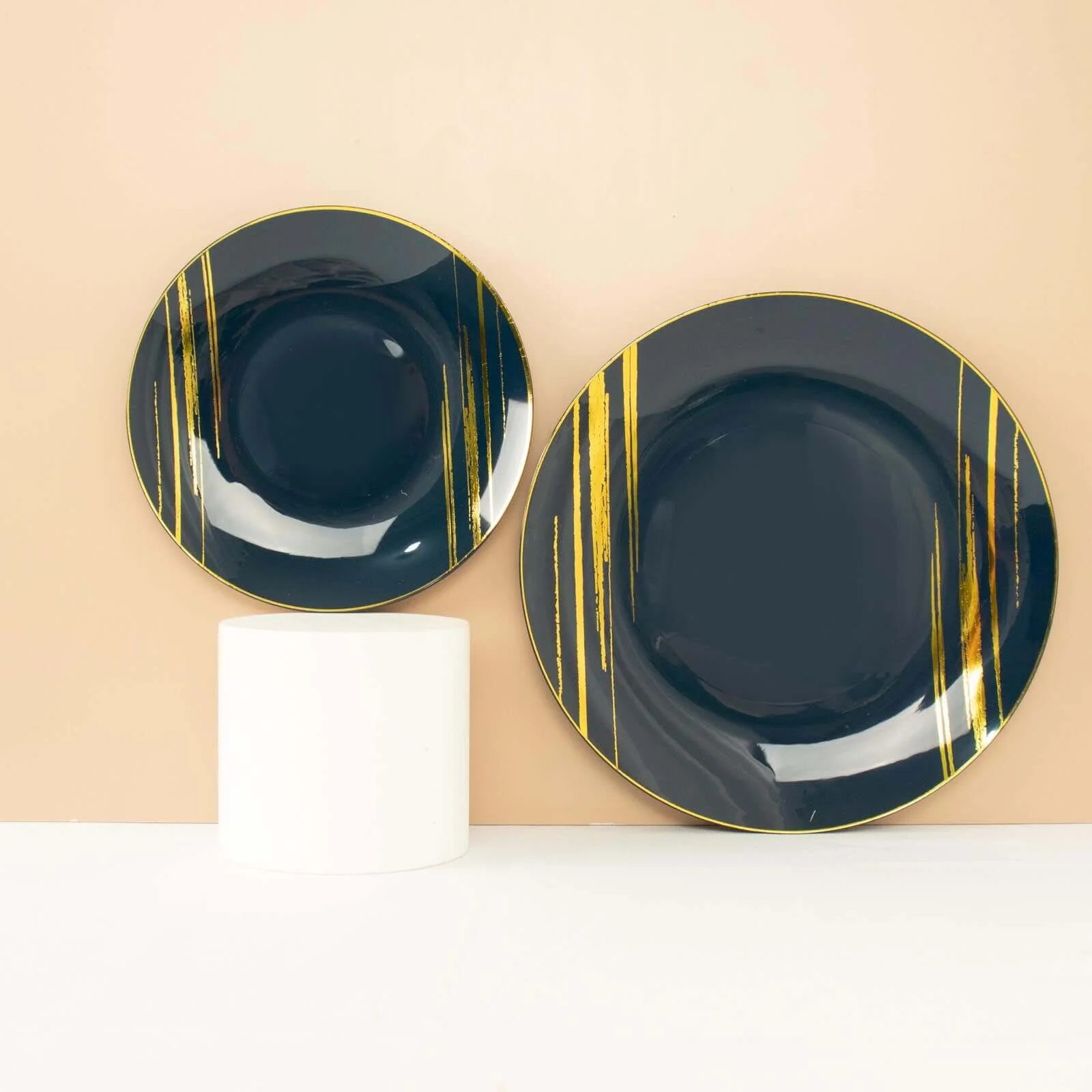 10-Pack Plastic Round Dinner Plates 10" Navy Blue with Gold Brush Stroked Print - Modern Disposable Party Dinnerware - Image 12