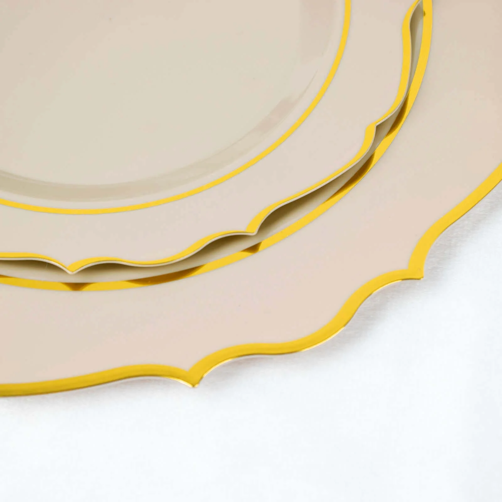 10-Pack Plastic Round Dinner Plates 10" Taupe with Gold Scalloped Rim - Disposable Party Plates - Image 14