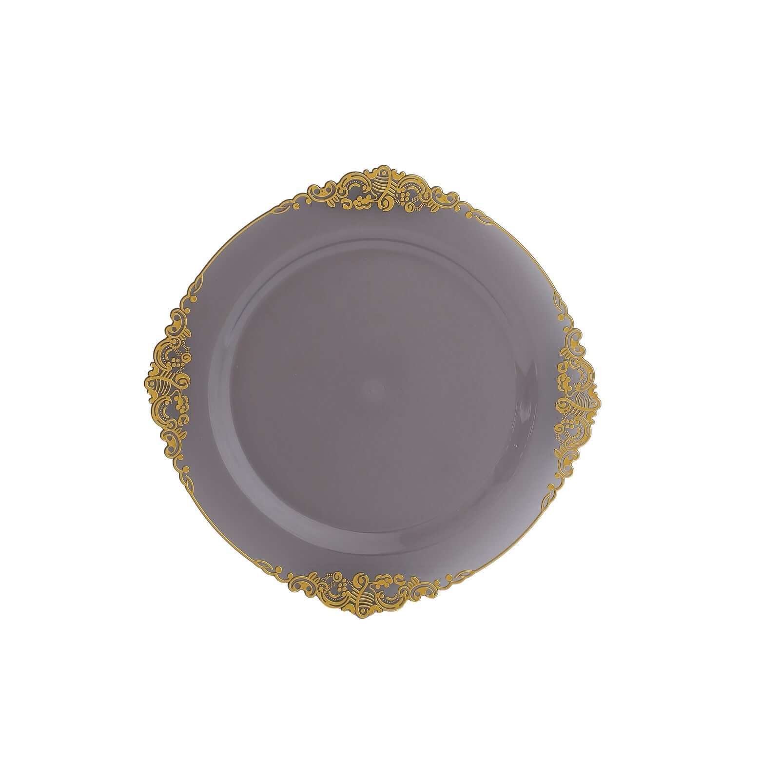 10-Pack Plastic Round Dinner Plates 10" Transparent Black with Gold Leaf Embossed Rim - Vintage Baroque Style Disposable Plates - Image 11