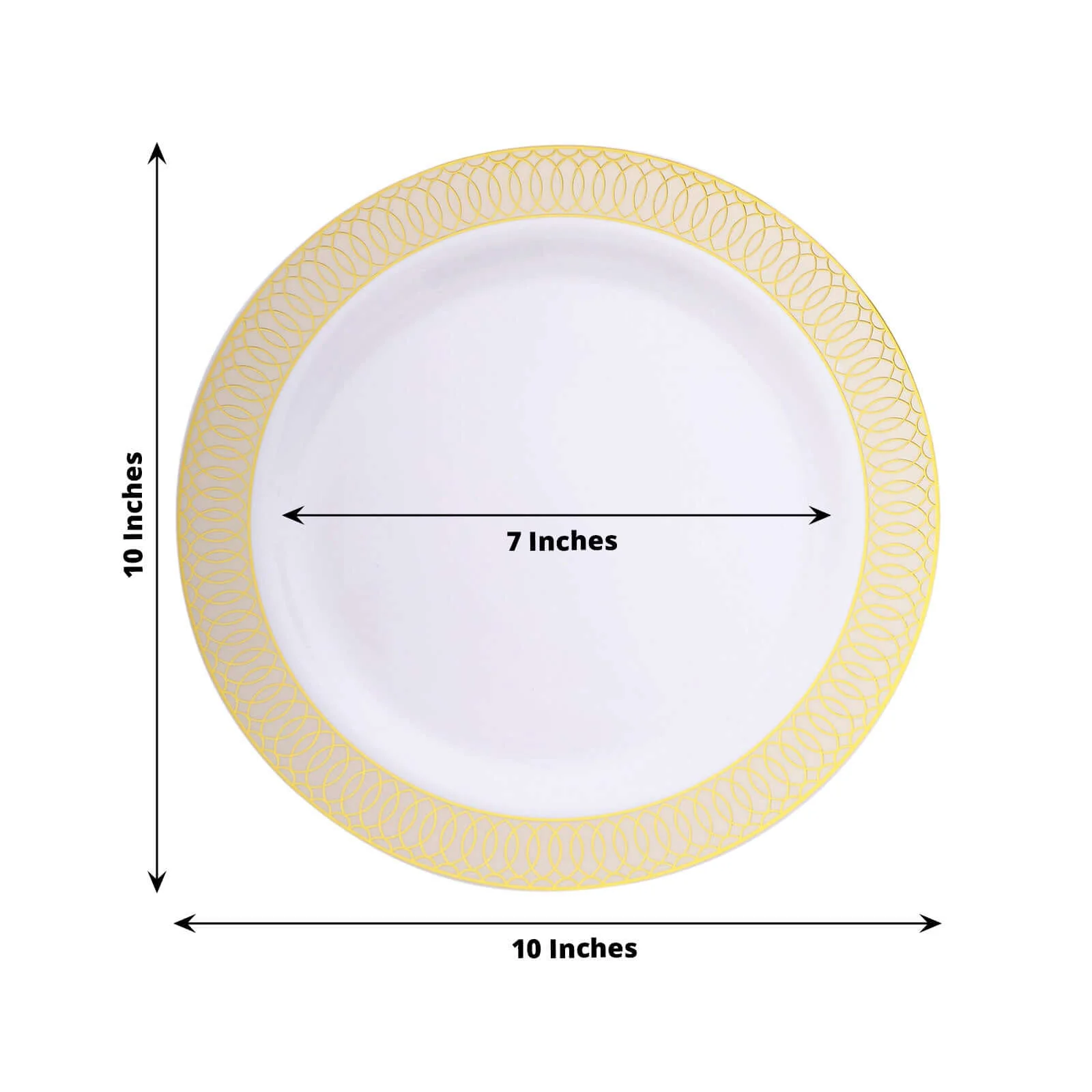 10-Pack Plastic Round Dinner Plates 10" White with Beige Gold Spiral Rim - Stylish Disposable Party Plates - Image 3