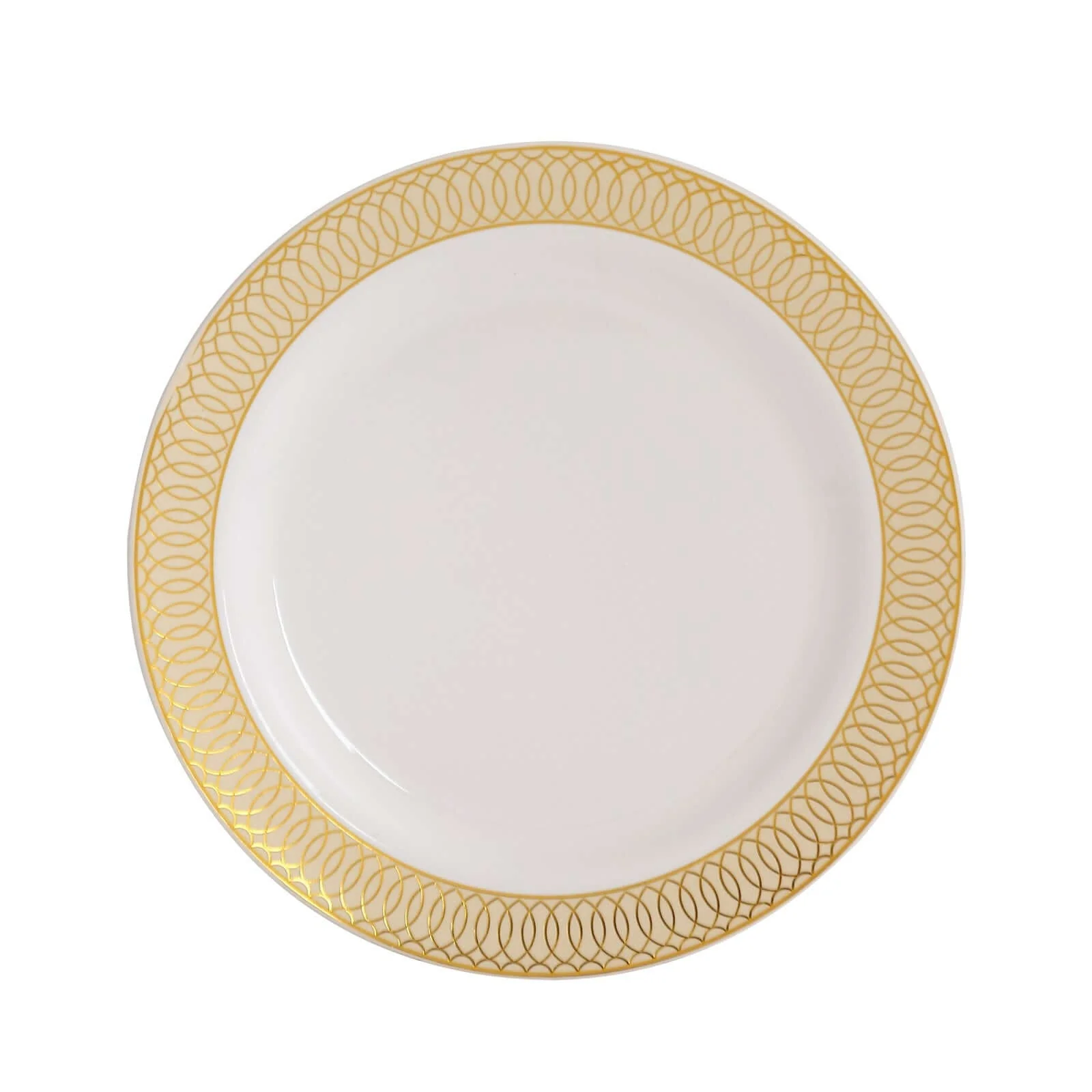 10-Pack Plastic Round Dinner Plates 10" White with Beige Gold Spiral Rim - Stylish Disposable Party Plates - Image 7