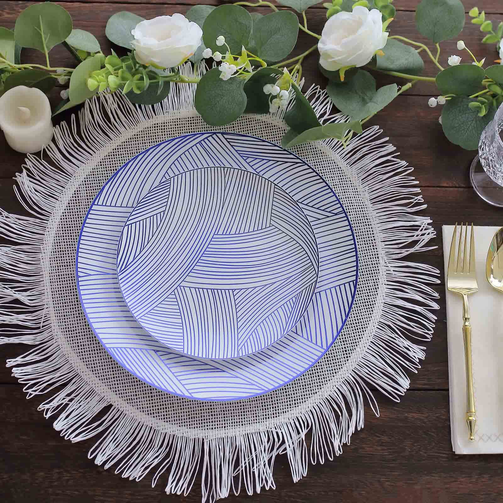 10-Pack Plastic Round Dinner Plates 10" White with Blue Wave Brush Strokes Pattern - Disposable Party Plates - Image 6