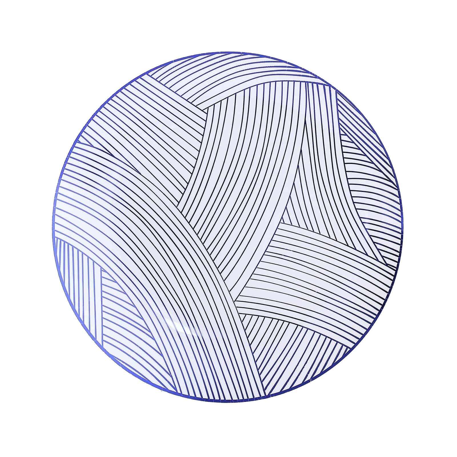 10-Pack Plastic Round Dinner Plates 10" White with Blue Wave Brush Strokes Pattern - Disposable Party Plates - Image 8