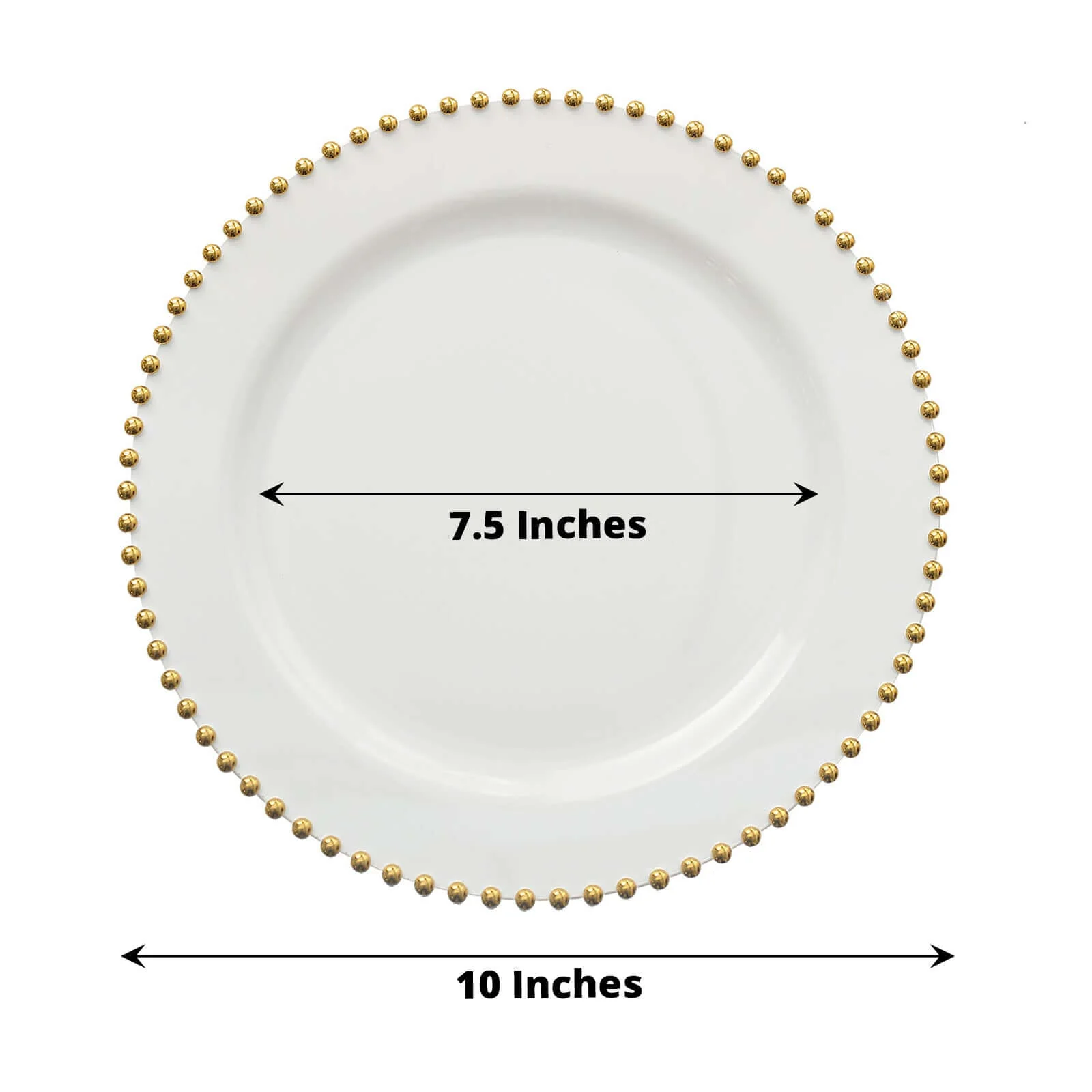 10-Pack Plastic Round Dinner Plates 10" White with Gold Beaded Rim - Disposable Party Plates for Stylish Gatherings & Celebrations - Image 3