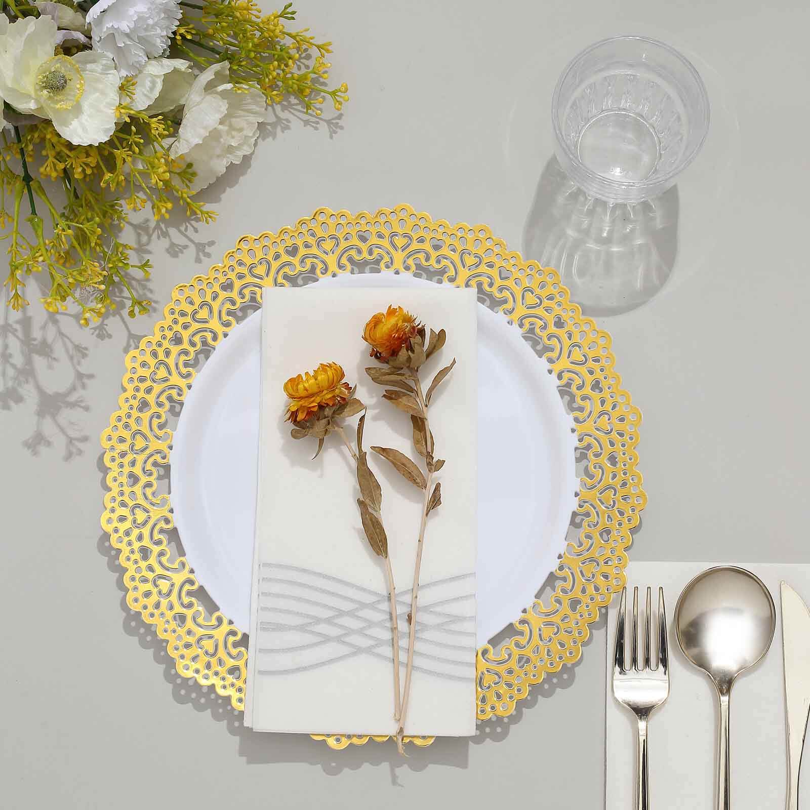 10-Pack Plastic Round Dinner Plates 10" White with Gold Lace Rim - Disposable Party Plates for Sophisticated Events & Celebrations - Image 10