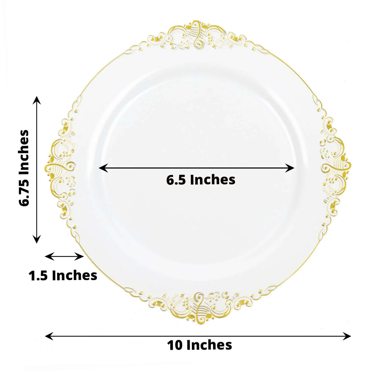 10-Pack Plastic Round Dinner Plates 10" White with Gold - Image 3