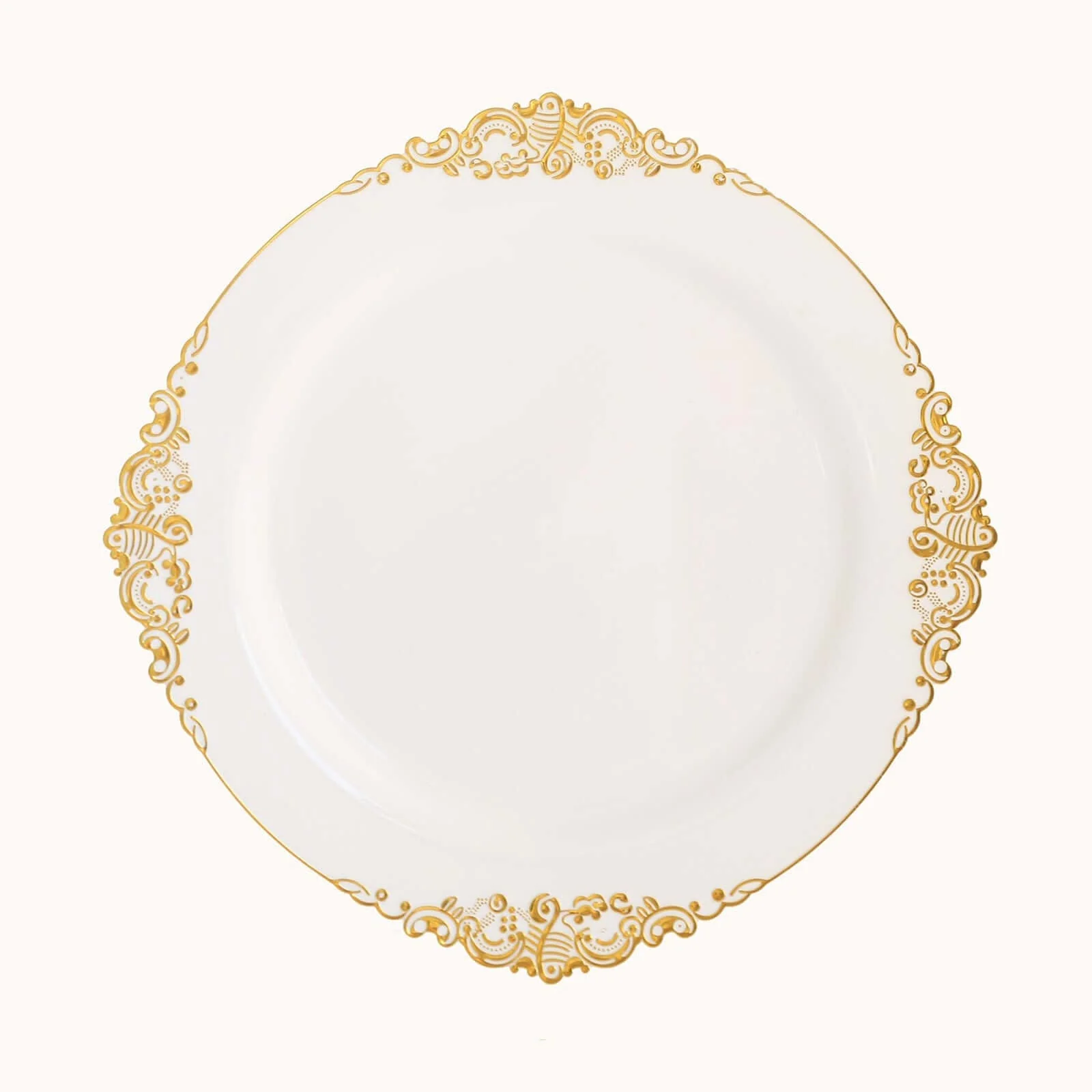 10-Pack Plastic Round Dinner Plates 10" White with Gold - Image 7