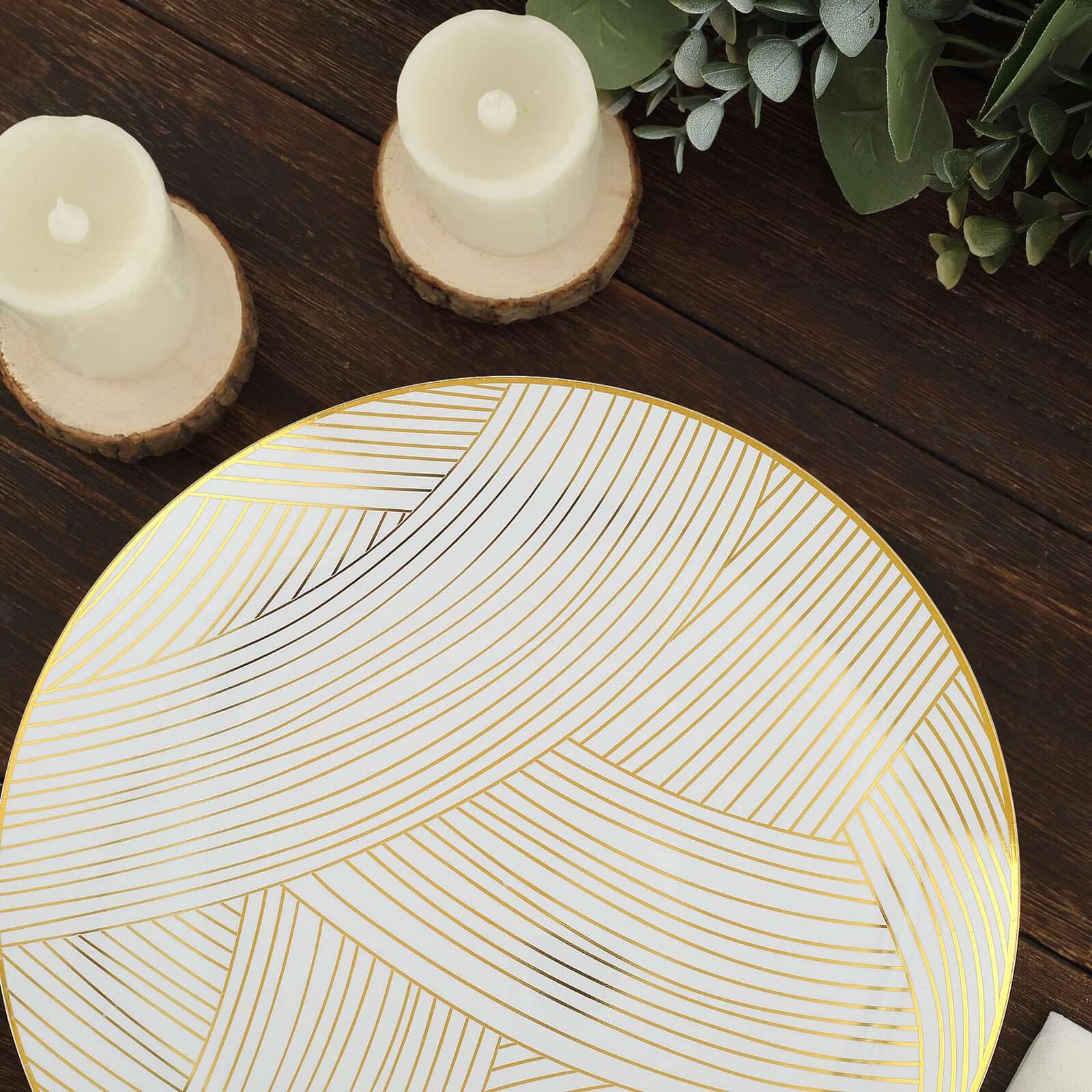 10-Pack Plastic Round Dinner Plates 10" White with Gold Wave Brush Strokes Pattern - Disposable Party Plates for Modern & Sophisticated Tablescape - Image 13