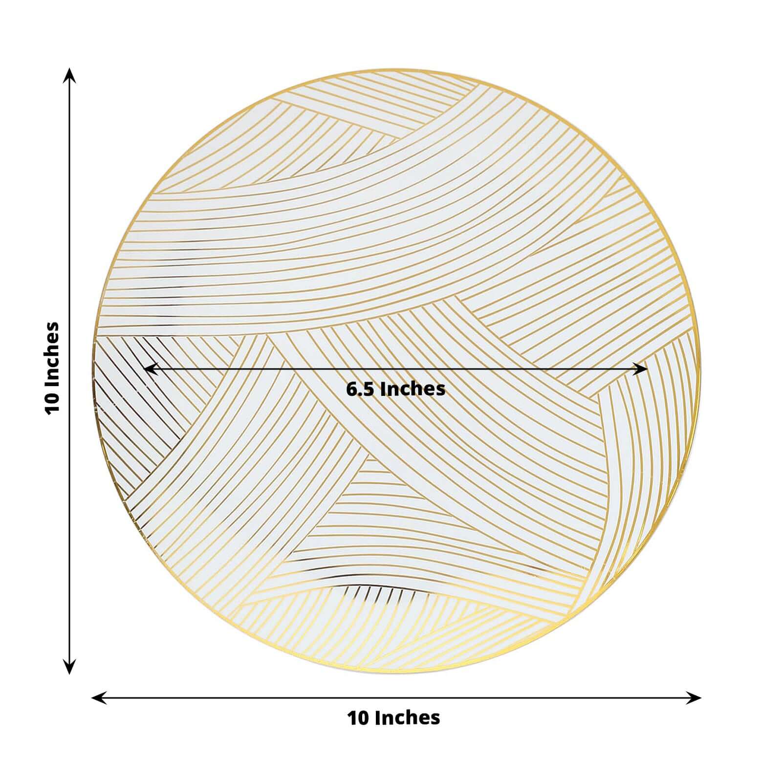 10-Pack Plastic Round Dinner Plates 10" White with Gold Wave Brush Strokes Pattern - Disposable Party Plates for Modern & Sophisticated Tablescape - Image 3