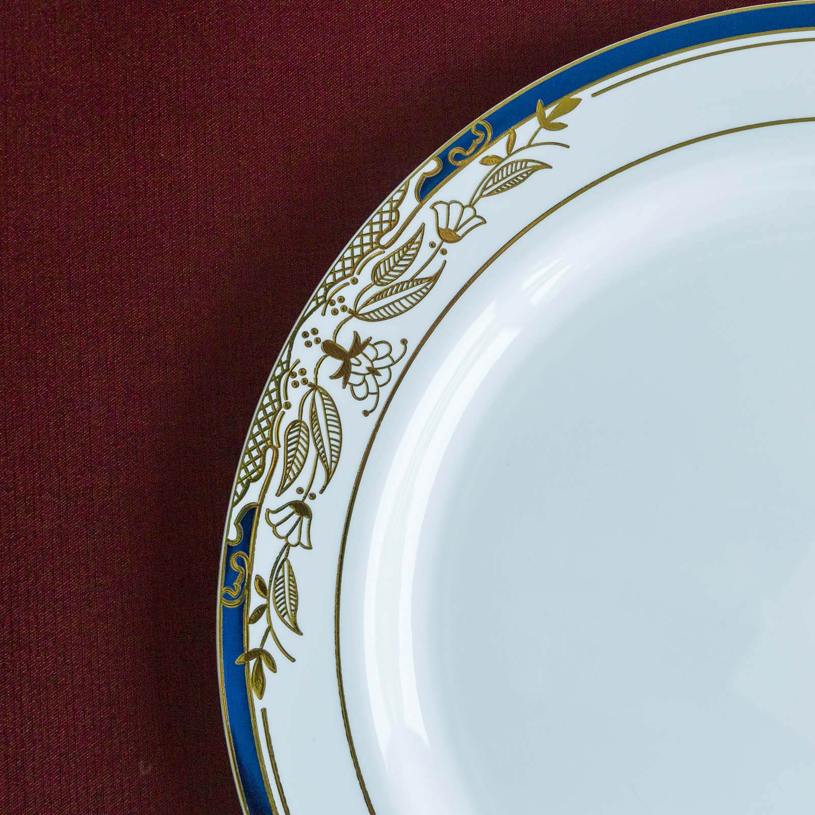 10-Pack Plastic Round Dinner Plates 10" White with Royal Blue - Image 10