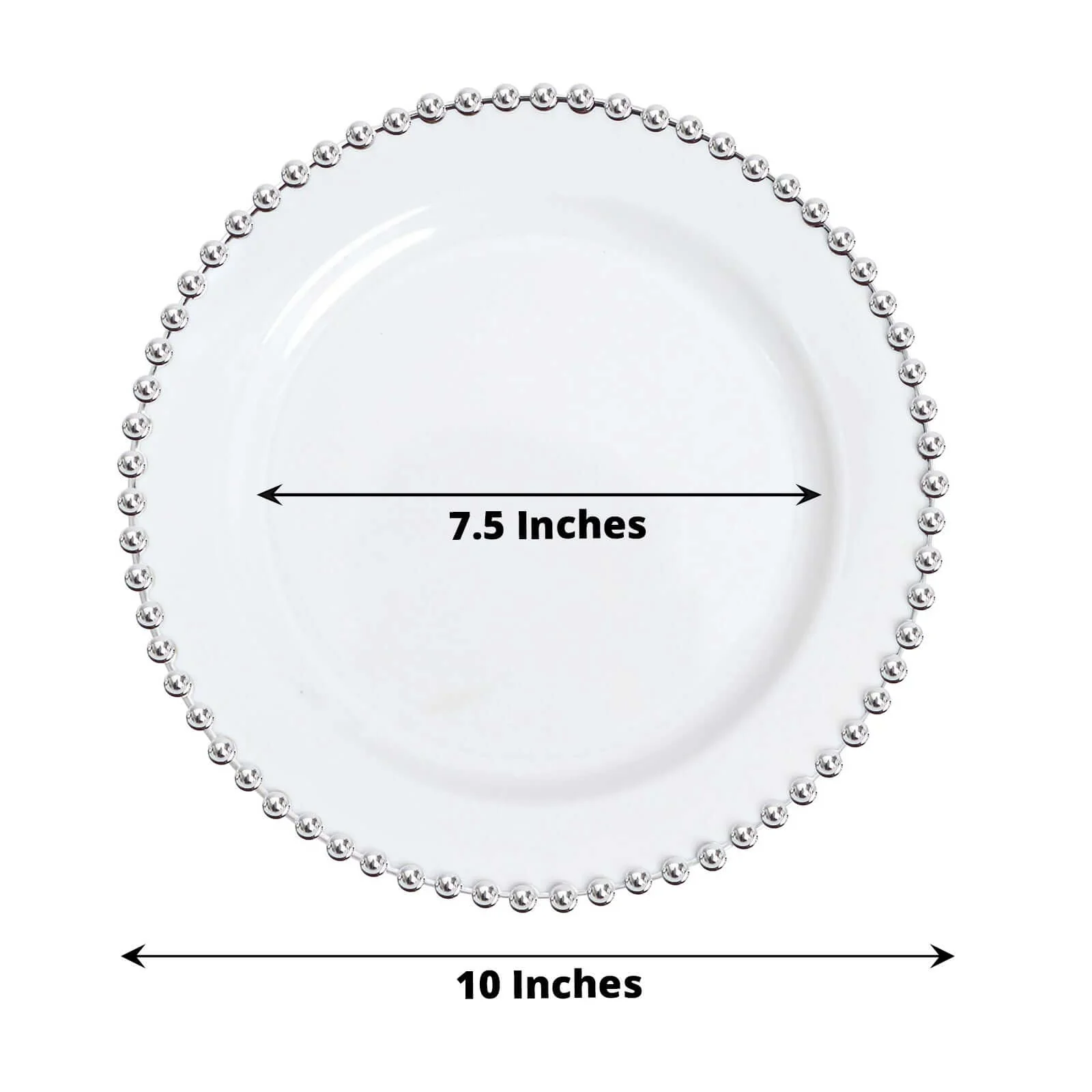 10-Pack Plastic Round Dinner Plates 10" White with Silver Beaded Rim - Disposable Party Plates - Image 3
