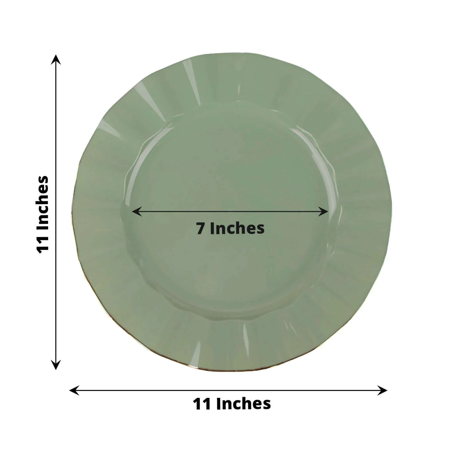 10-Pack Plastic Round Dinner Plates 11" Dusty Sage Green Ruffled Rim with Gold Edging - Heavy Duty Disposable Dinnerware - Image 3