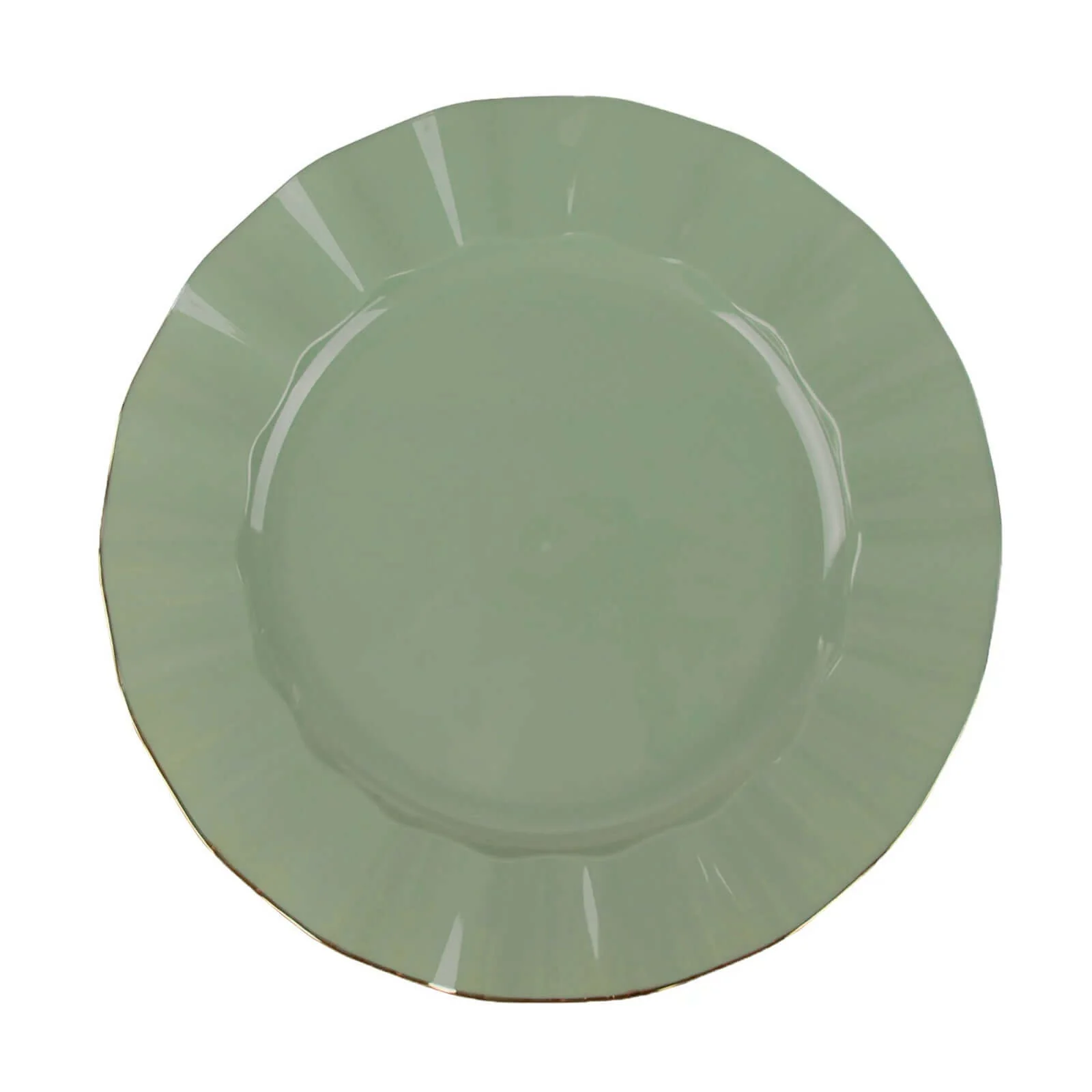 10-Pack Plastic Round Dinner Plates 11" Dusty Sage Green Ruffled Rim with Gold Edging - Heavy Duty Disposable Dinnerware - Image 7