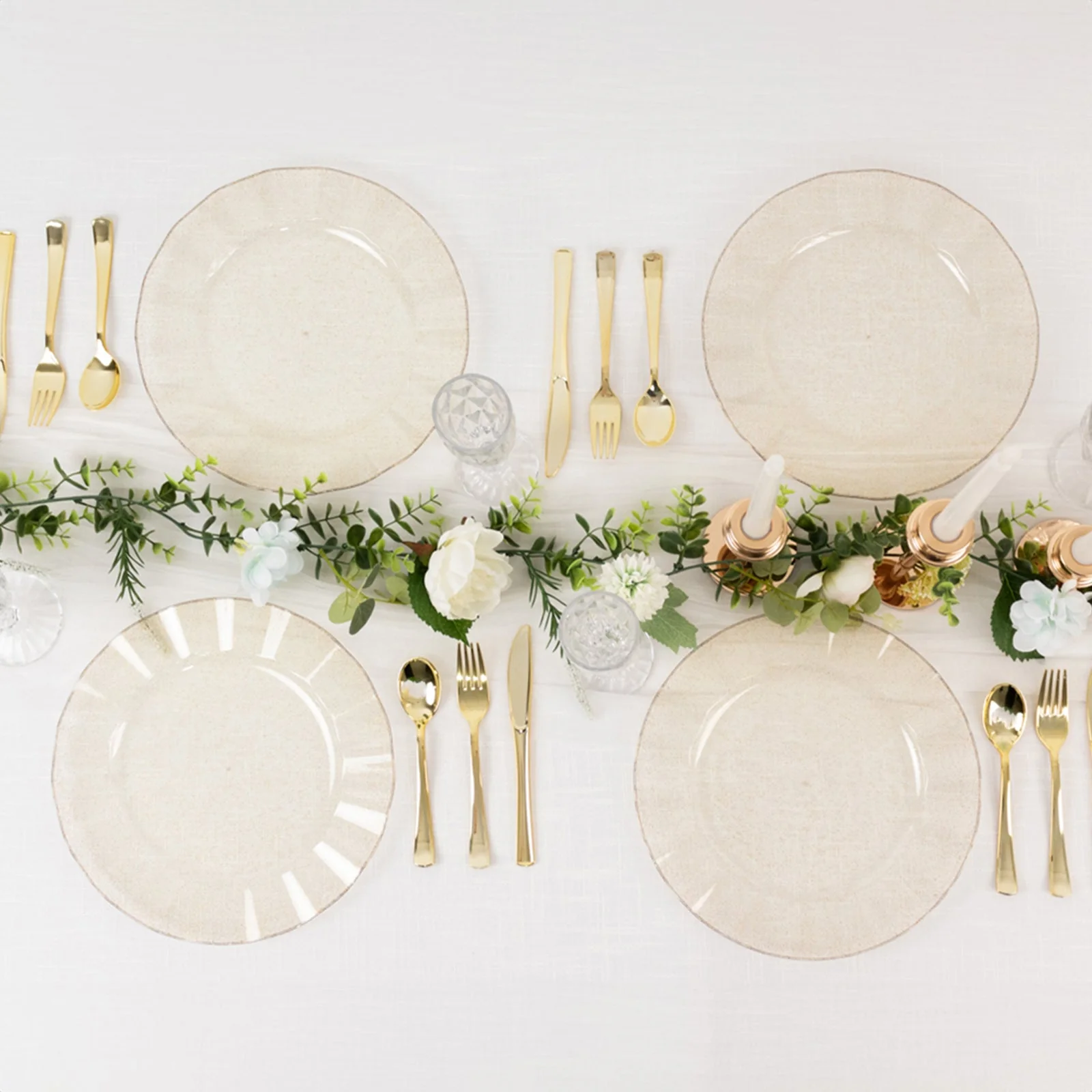 10-Pack Plastic Round Dinner Plates 11" Gold Glitter with Ruffled Rim - Transparent Heavy Duty Disposable Dinnerware - Image 7