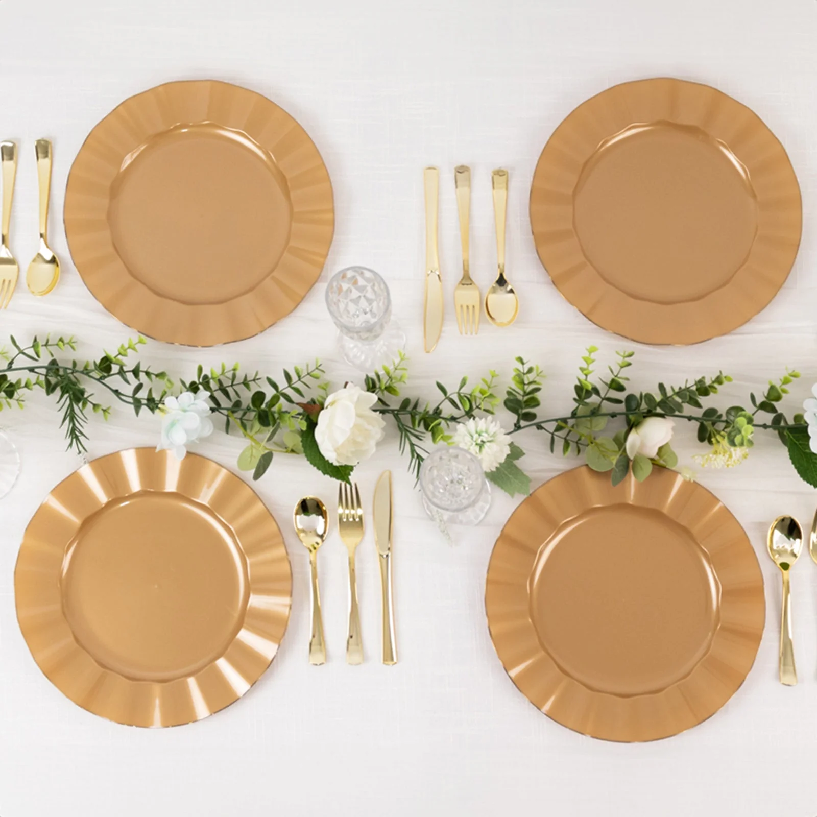 10-Pack Plastic Round Dinner Plates 11" Gold With Ruffled Rim - Heavy Duty Disposable Dinnerware for Upscale Buffets & Catered Events - Image 7