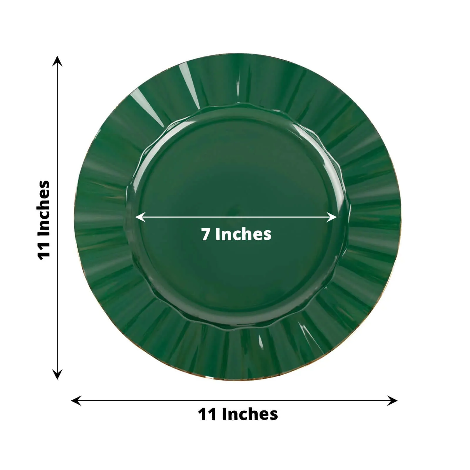 10-Pack Plastic Round Dinner Plates 11" Hunter Emerald Green Ruffled Rim with Gold Edging - Heavy Duty Disposable Dinnerware - Image 3