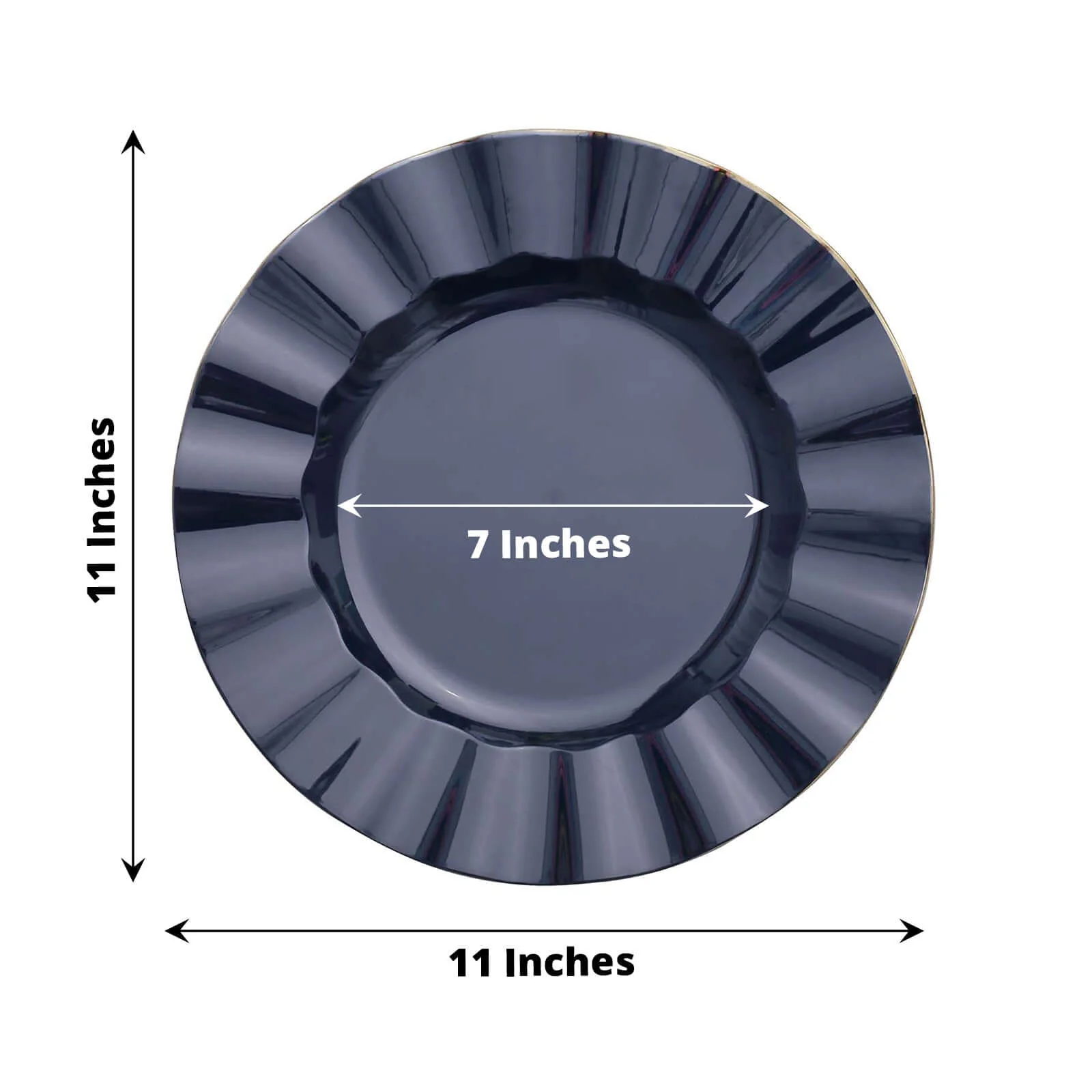 10-Pack Plastic Round Dinner Plates 11" Navy Blue Ruffled Rim with Gold Edging - Heavy Duty Disposable Dinnerware - Image 3