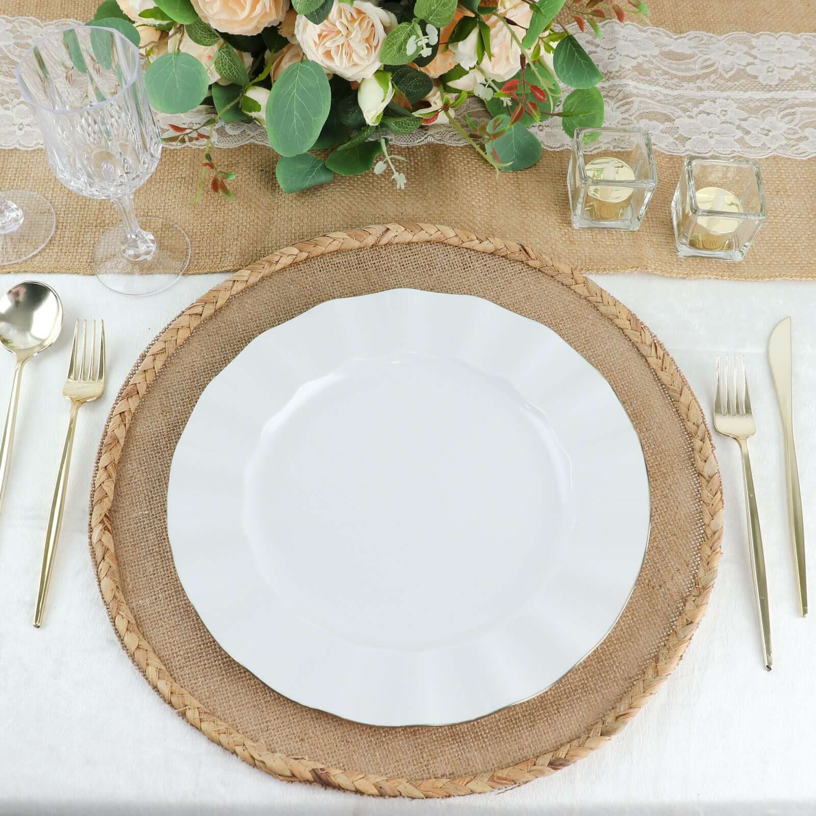10-Pack Plastic Round Dinner Plates 11" White Ruffled Rim with Gold Edging - Heavy Duty Disposable Dinnerware for Upscale Buffets & Catered Events - Image 6