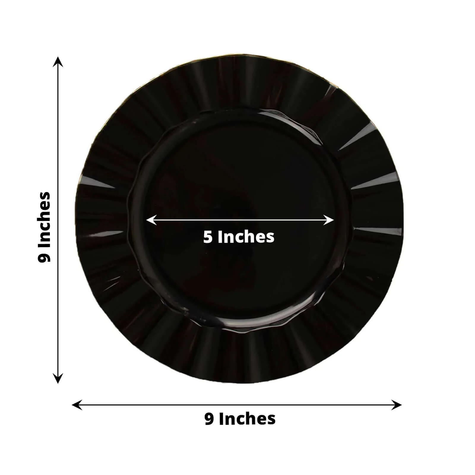 10-Pack Plastic Round Dinner Plates 9" Black Ruffled Rim with Gold Edging - Heavy Duty Disposable Dinnerware - Image 3