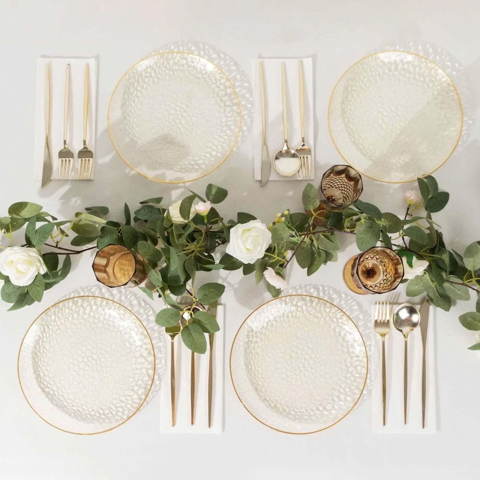 10-Pack Plastic Round Dinner Plates 9" Gold Glitter Clear Hammered Design with Gold Rim - Modern Disposable Party Plates for Buffets & Catered Events - Image 2