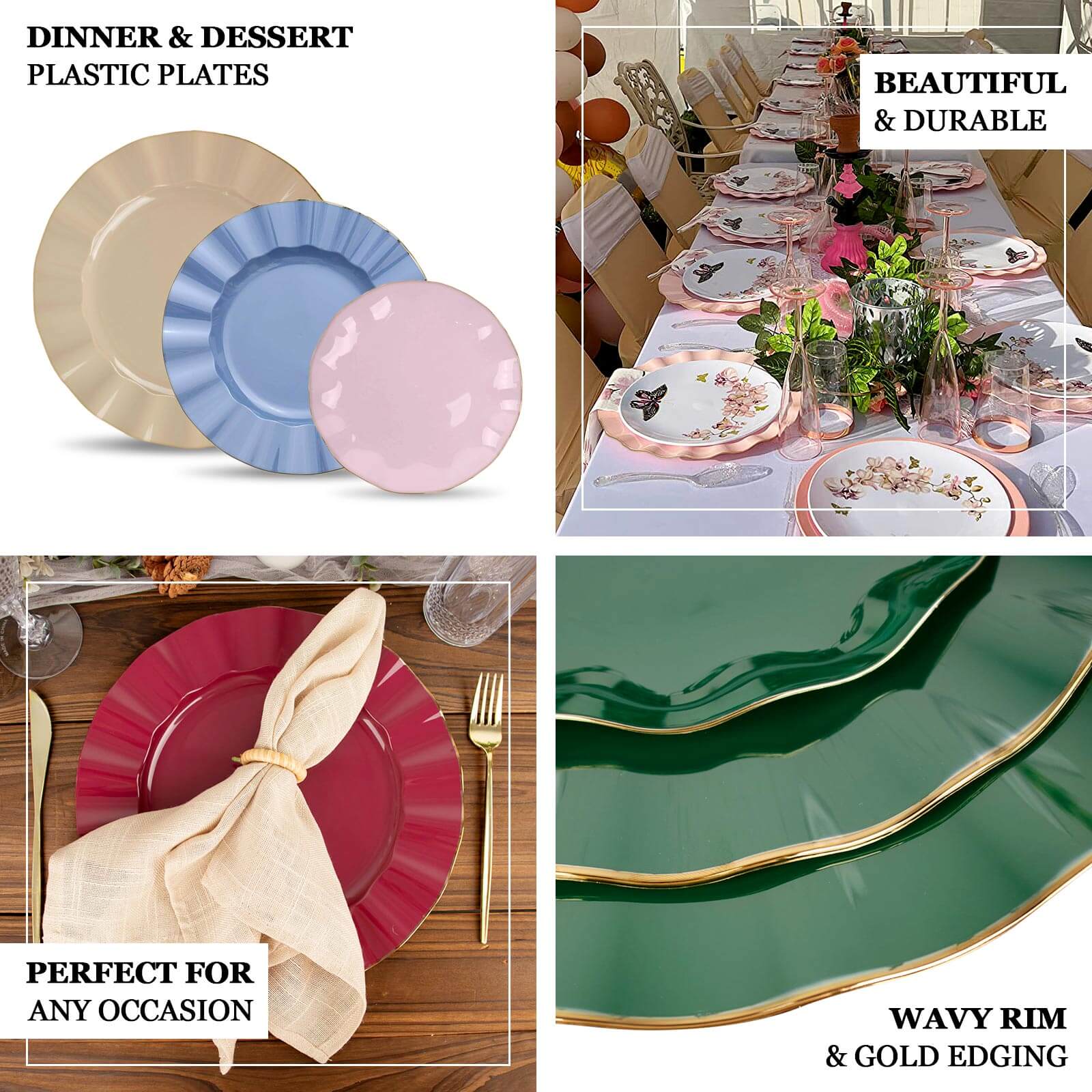 10-Pack Plastic Round Dinner Plates 9" Gold with Ruffled Rim - Heavy Duty Disposable Dinnerware for Upscale Buffets & Catered Events - Image 3