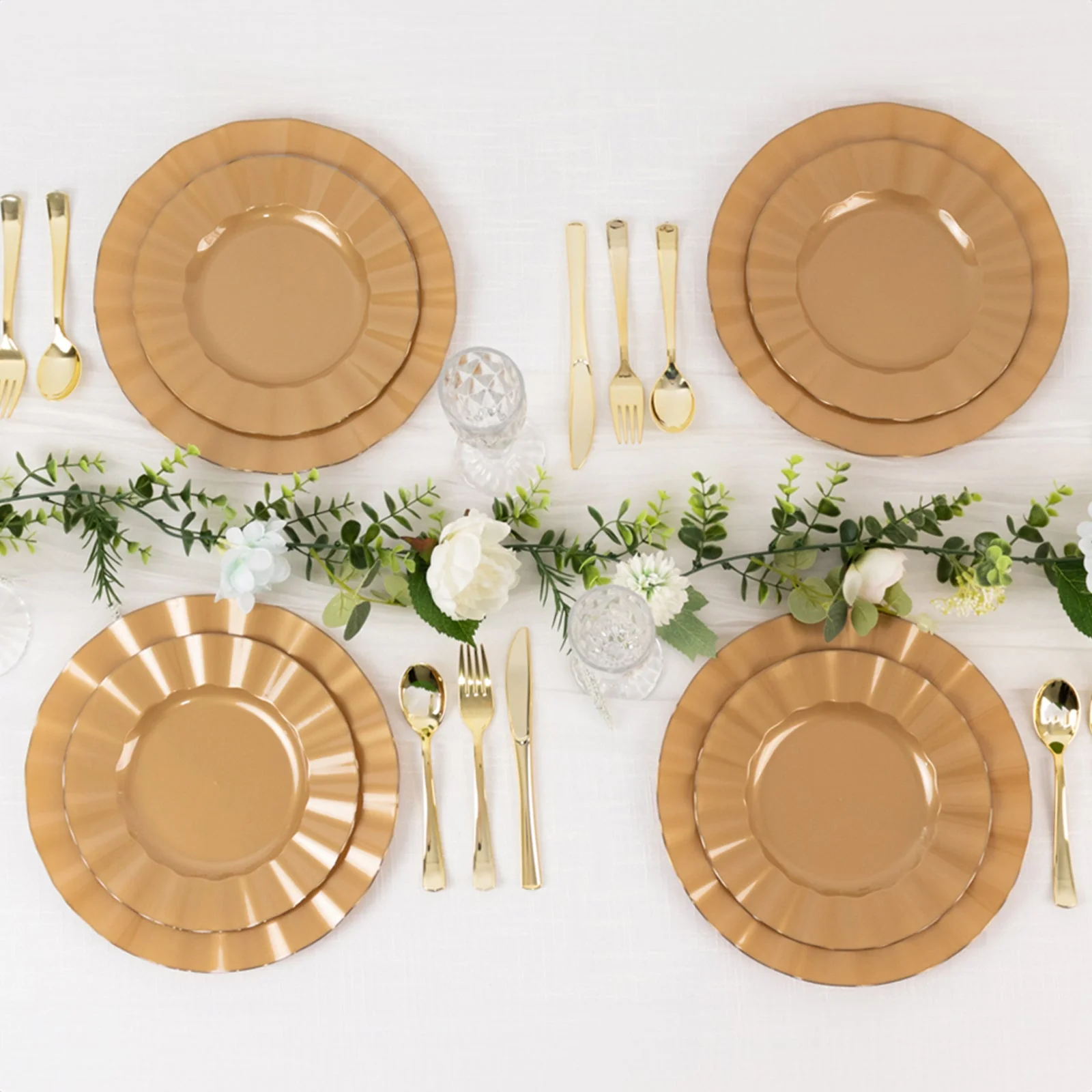 10-Pack Plastic Round Dinner Plates 9" Gold with Ruffled Rim - Heavy Duty Disposable Dinnerware for Upscale Buffets & Catered Events - Image 8