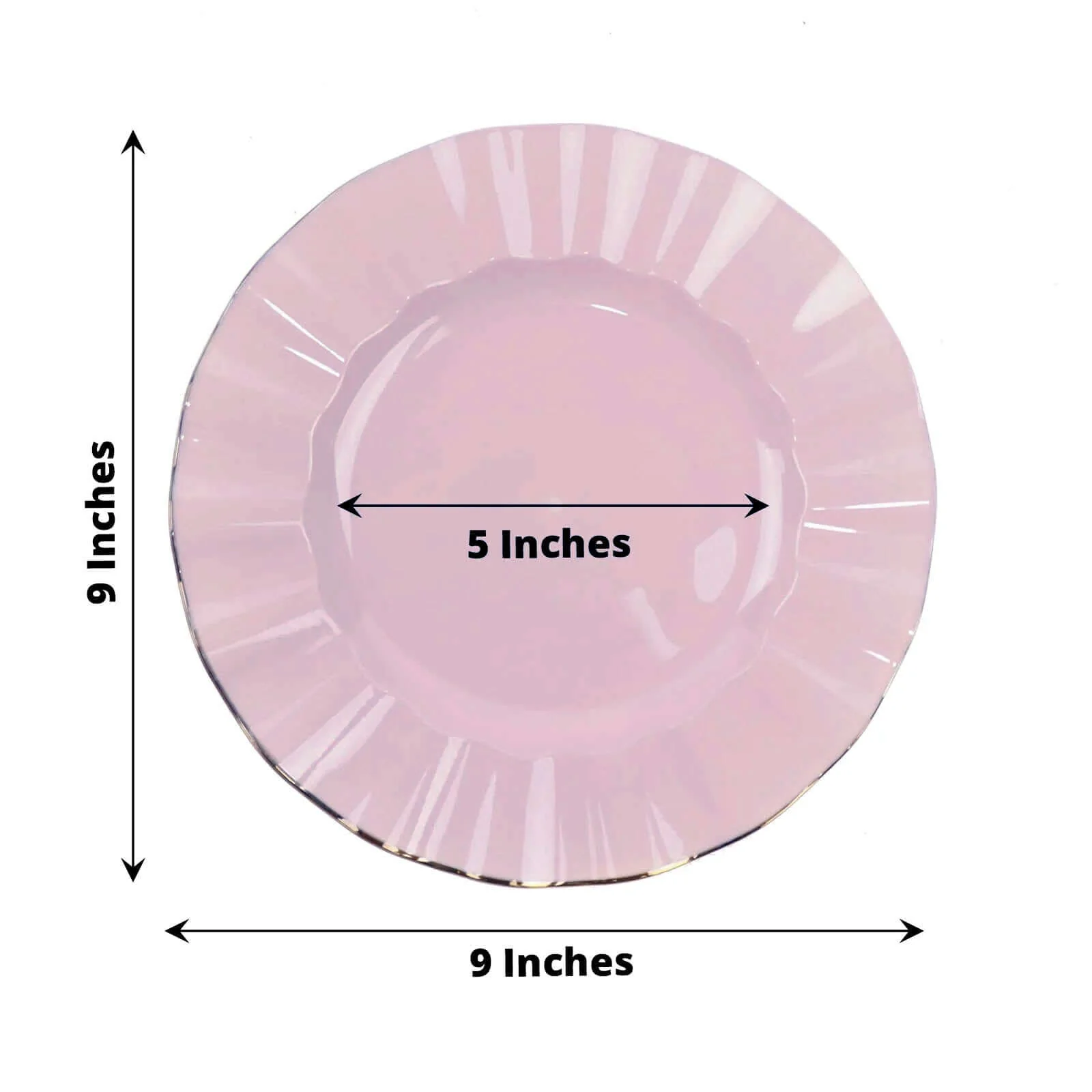 10-Pack Plastic Round Dinner Plates 9" Lavender Lilac Ruffled Rim with Gold Edging - Heavy Duty Disposable Dinnerware - Image 3
