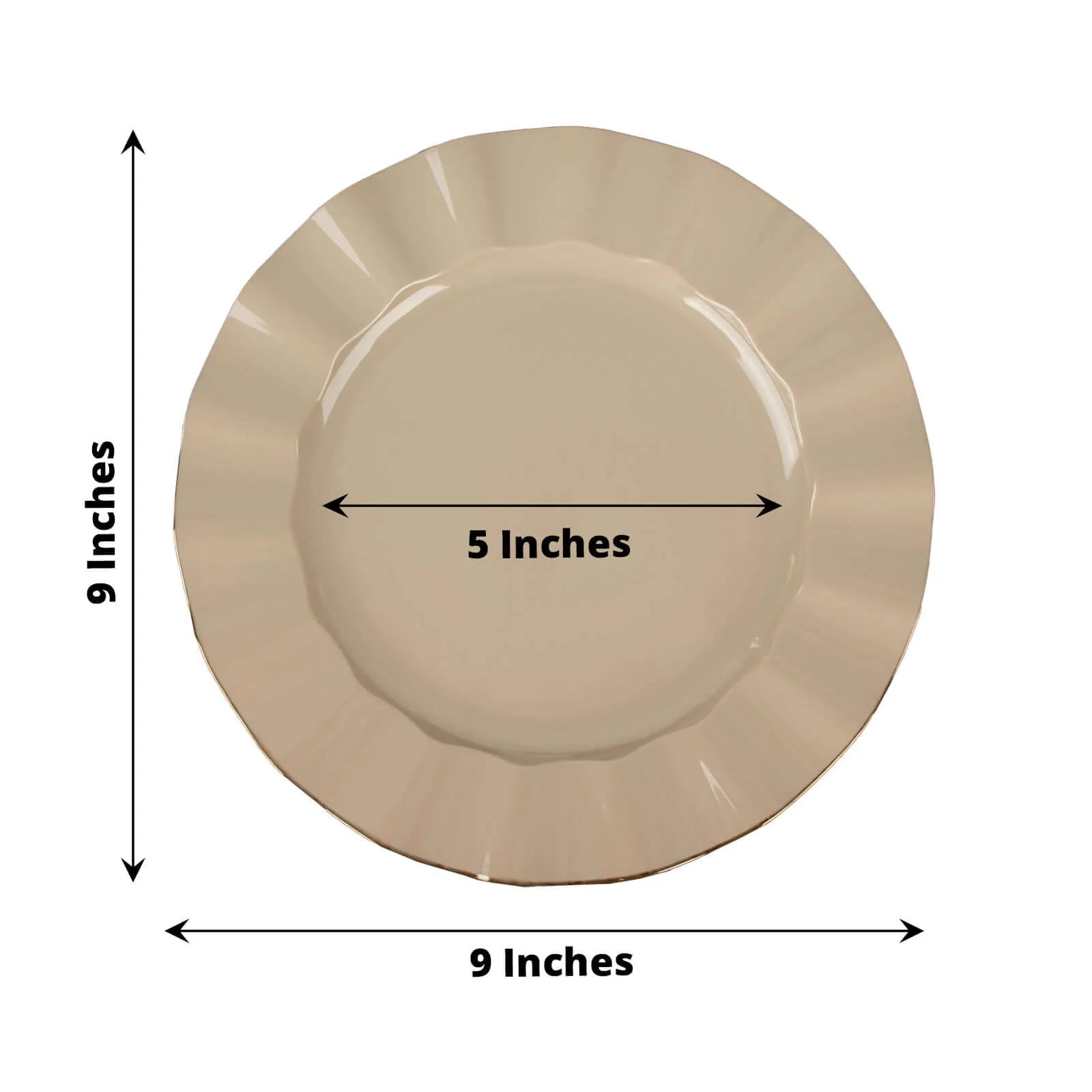 10-Pack Plastic Round Dinner Plates 9" Taupe Ruffled Rim with Gold Edging - Heavy Duty Disposable Dinnerware - Image 3