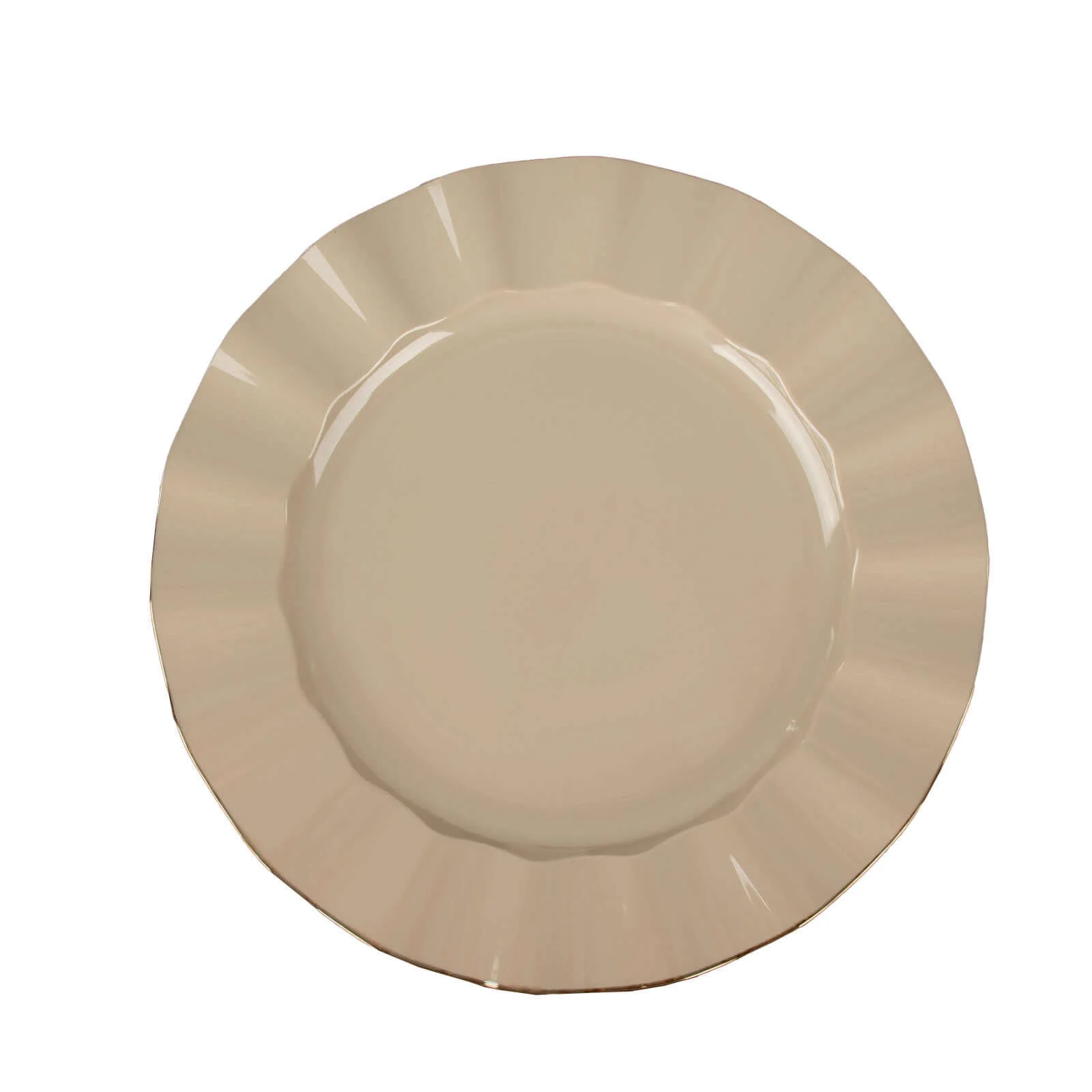 10-Pack Plastic Round Dinner Plates 9" Taupe Ruffled Rim with Gold Edging - Heavy Duty Disposable Dinnerware - Image 6