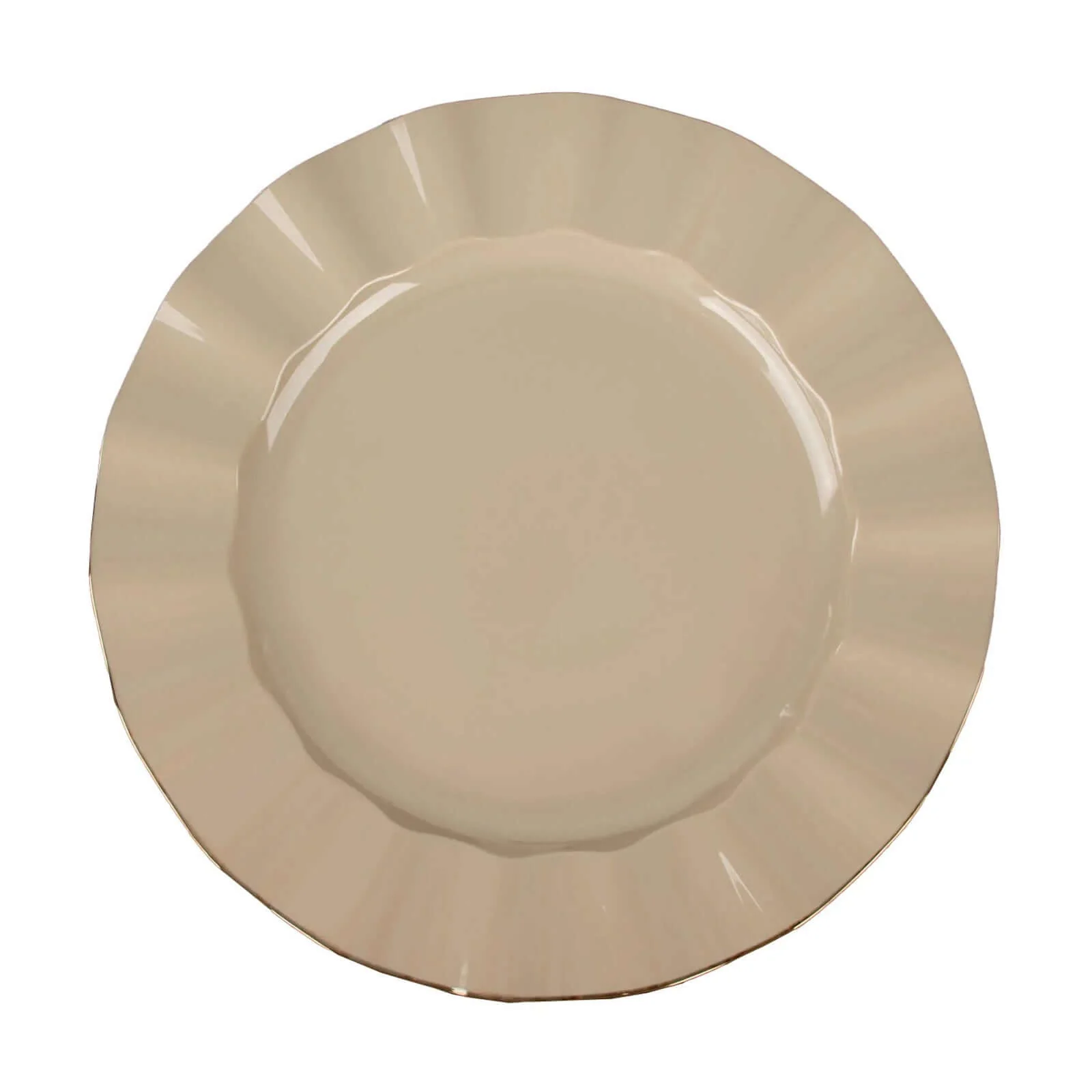 10-Pack Plastic Round Dinner Plates 9" Taupe Ruffled Rim with Gold Edging - Heavy Duty Disposable Dinnerware - Image 8