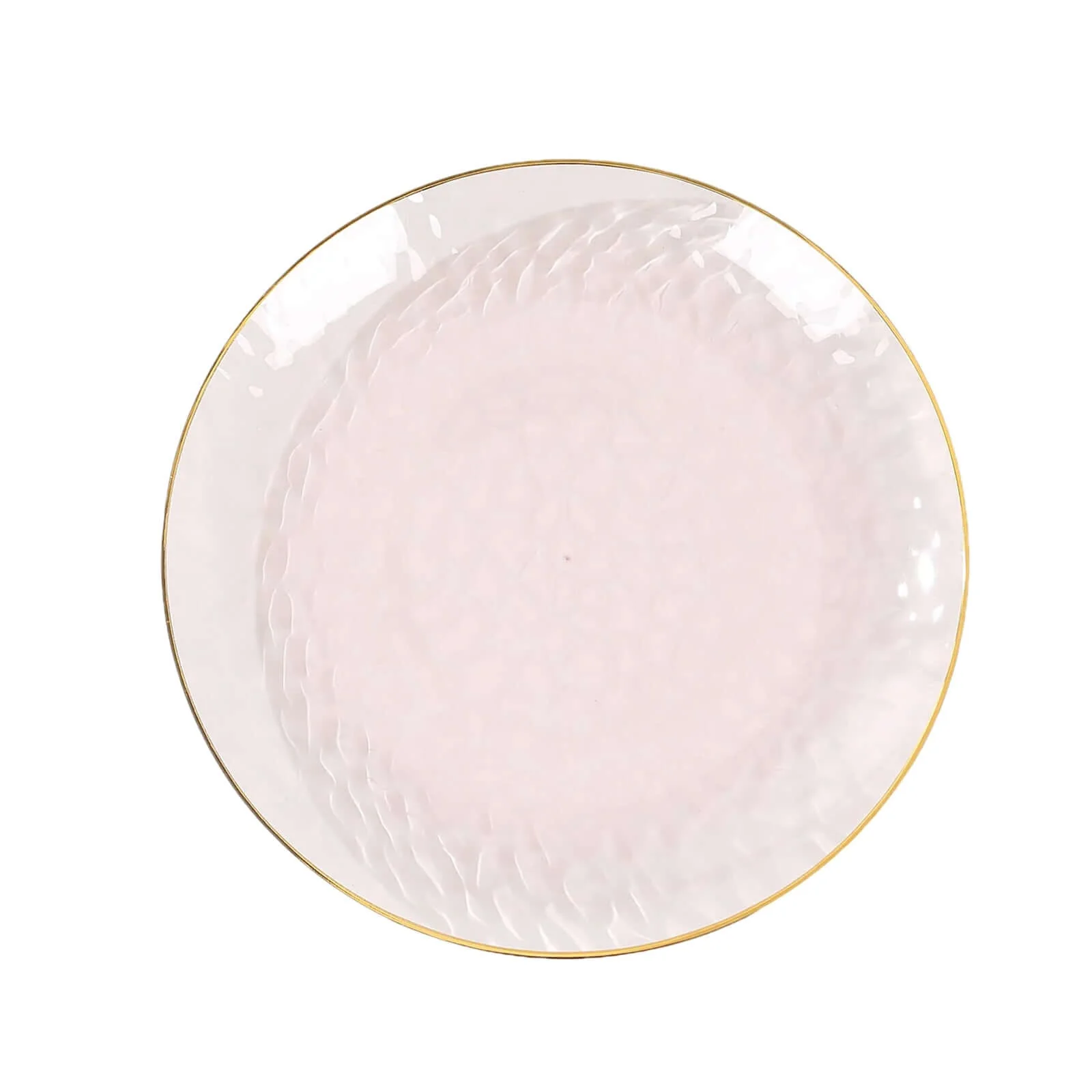 10-Pack Plastic Round Dinner Plates 9" Transparent Blush Hammered Design with Gold Rim - Modern Disposable Party Plates - Image 6