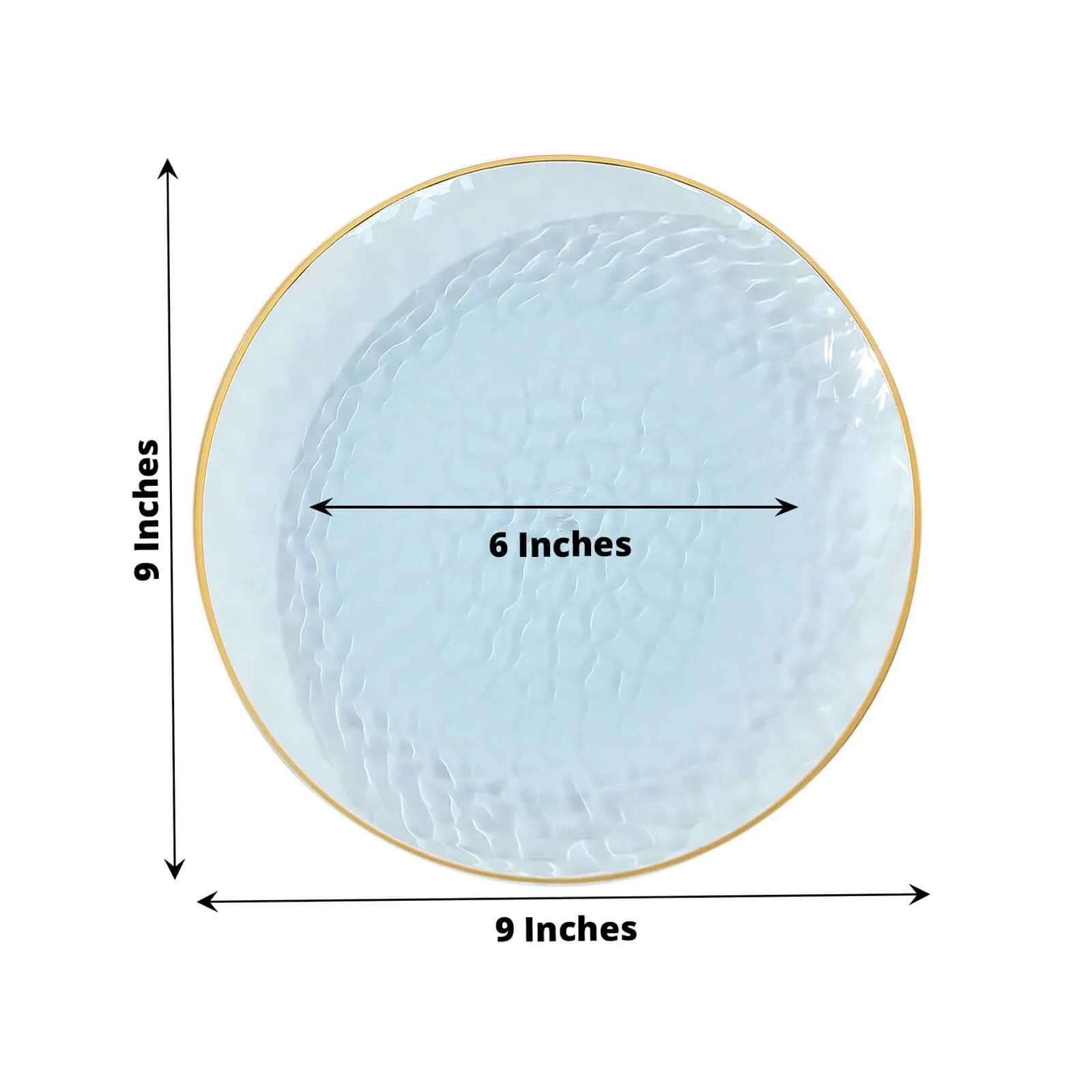 10-Pack Plastic Round Dinner Plates 9" Transparent Dusty Blue Hammered Design with Gold Rim - Modern Disposable Party Plates - Image 3