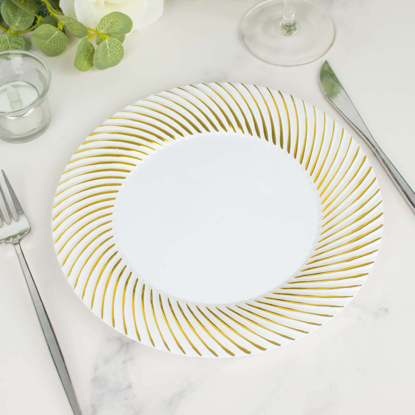 10-Pack Plastic Round Dinner Plates 9" White with Gold Swirl Rim - Disposable Party Plates for Sophisticated Events & Celebrations - Image 11