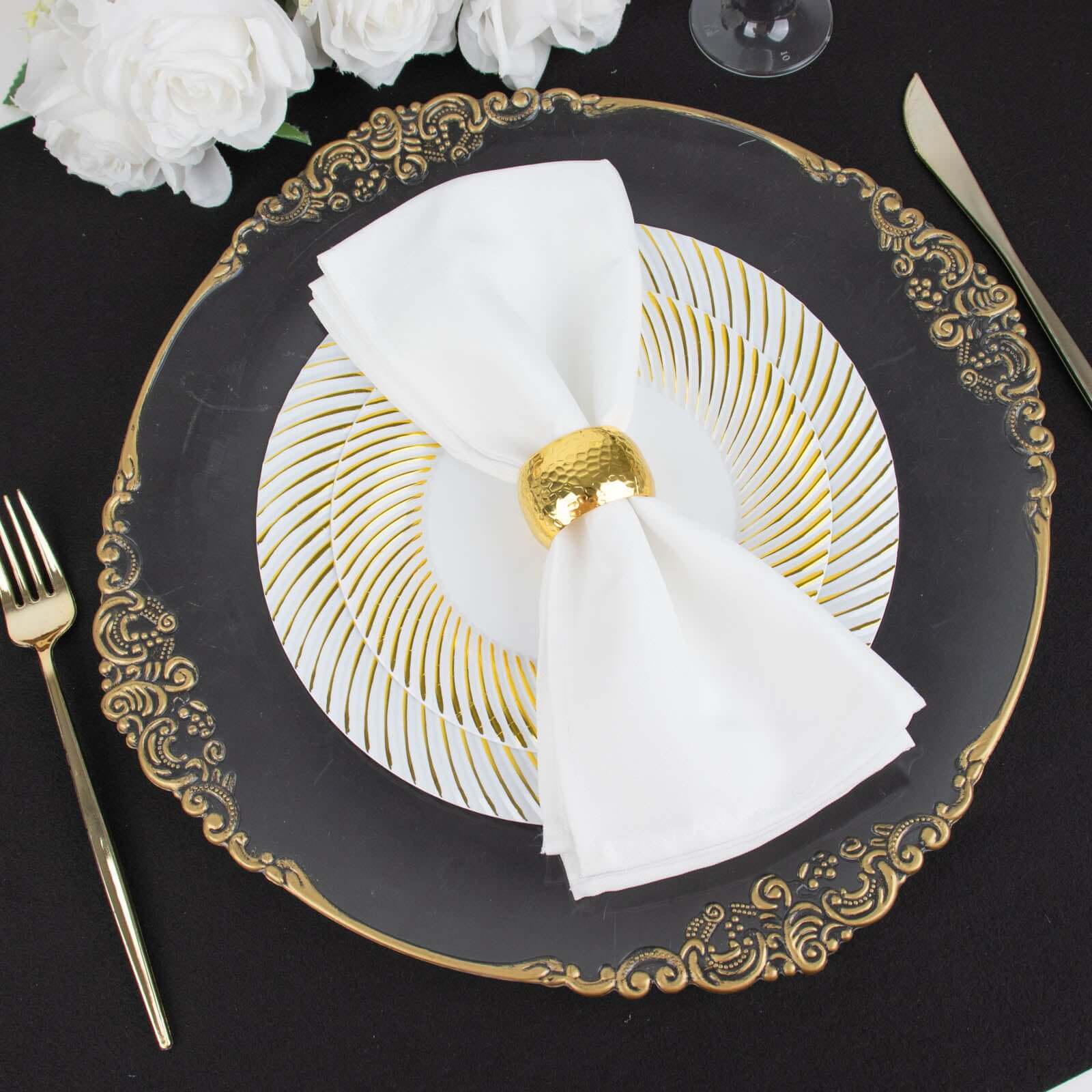 10-Pack Plastic Round Dinner Plates 9" White with Gold Swirl Rim - Disposable Party Plates for Sophisticated Events & Celebrations - Image 12