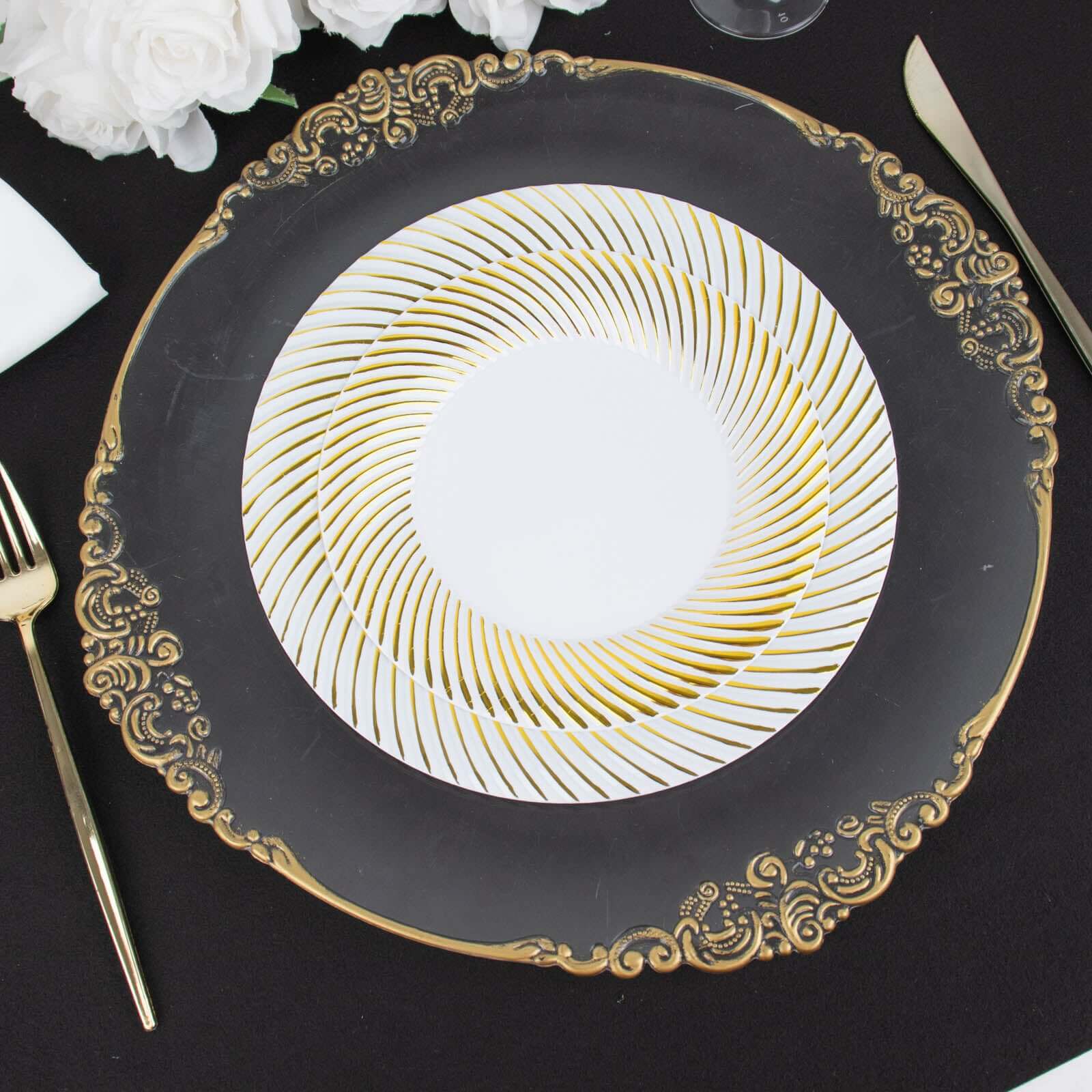 10-Pack Plastic Round Dinner Plates 9" White with Gold Swirl Rim - Disposable Party Plates for Sophisticated Events & Celebrations - Image 13