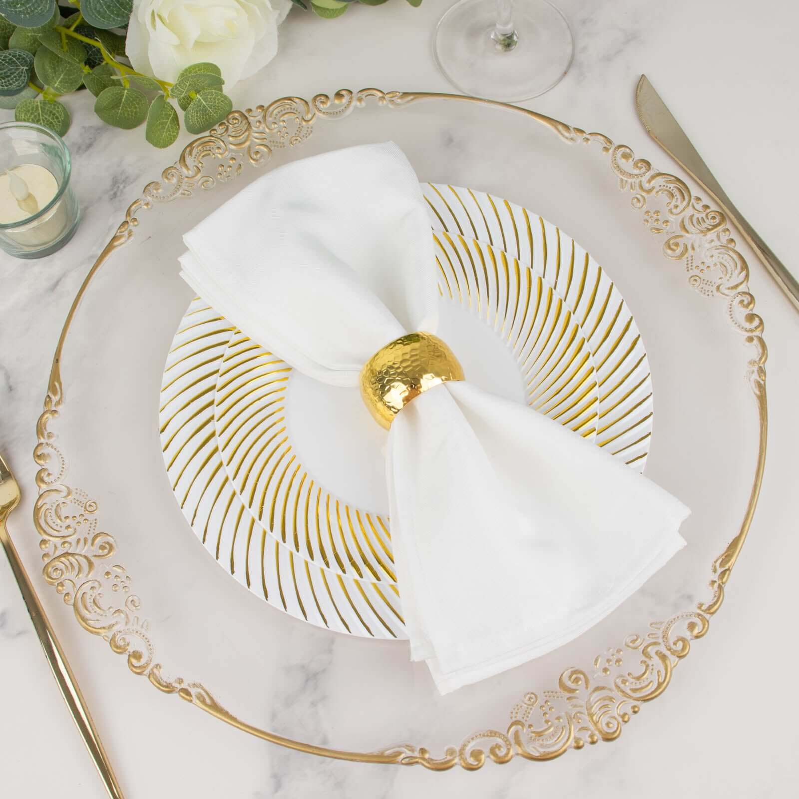 10-Pack Plastic Round Dinner Plates 9" White with Gold Swirl Rim - Disposable Party Plates for Sophisticated Events & Celebrations - Image 17