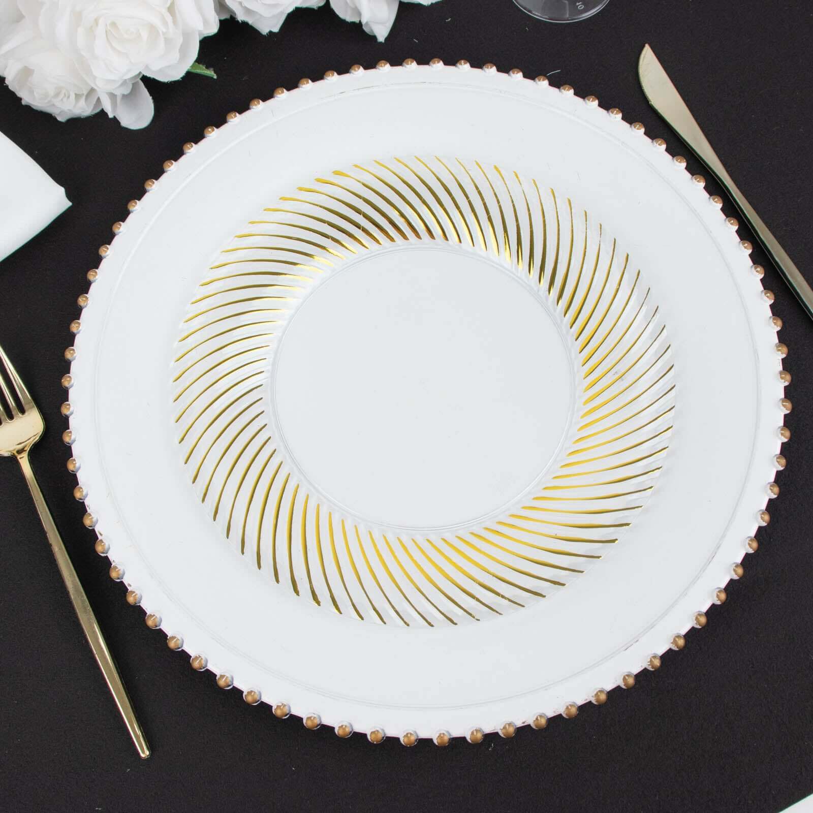 10-Pack Plastic Round Dinner Plates 9" White with Gold Swirl Rim - Disposable Party Plates for Sophisticated Events & Celebrations - Image 19
