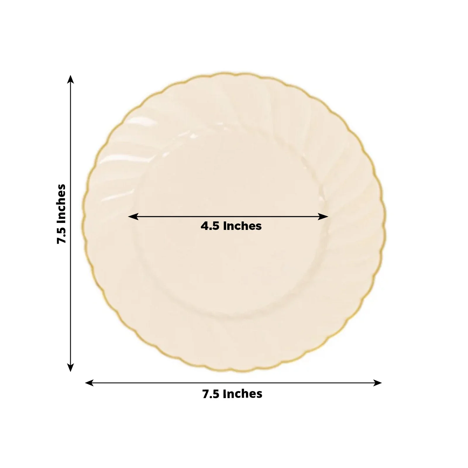 10-Pack Plastic Round Salad Dessert Plates 7.5" Ivory with Gold Flair Rim - Disposable Party Plates for Classy Events & Celebrations - Image 3