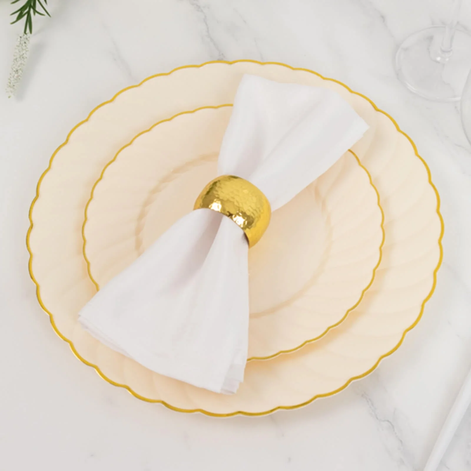 10-Pack Plastic Round Salad Dessert Plates 7.5" Ivory with Gold Flair Rim - Disposable Party Plates for Classy Events & Celebrations - Image 5