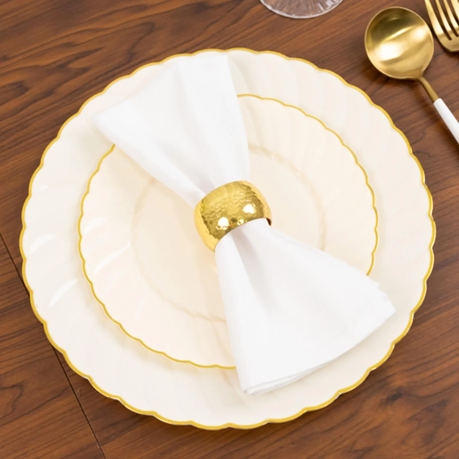 10-Pack Plastic Round Salad Dessert Plates 7.5" Ivory with Gold Flair Rim - Disposable Party Plates for Classy Events & Celebrations - Image 6