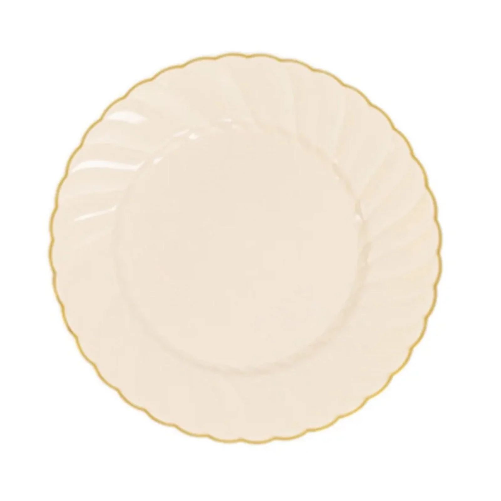 10-Pack Plastic Round Salad Dessert Plates 7.5" Ivory with Gold Flair Rim - Disposable Party Plates for Classy Events & Celebrations - Image 7