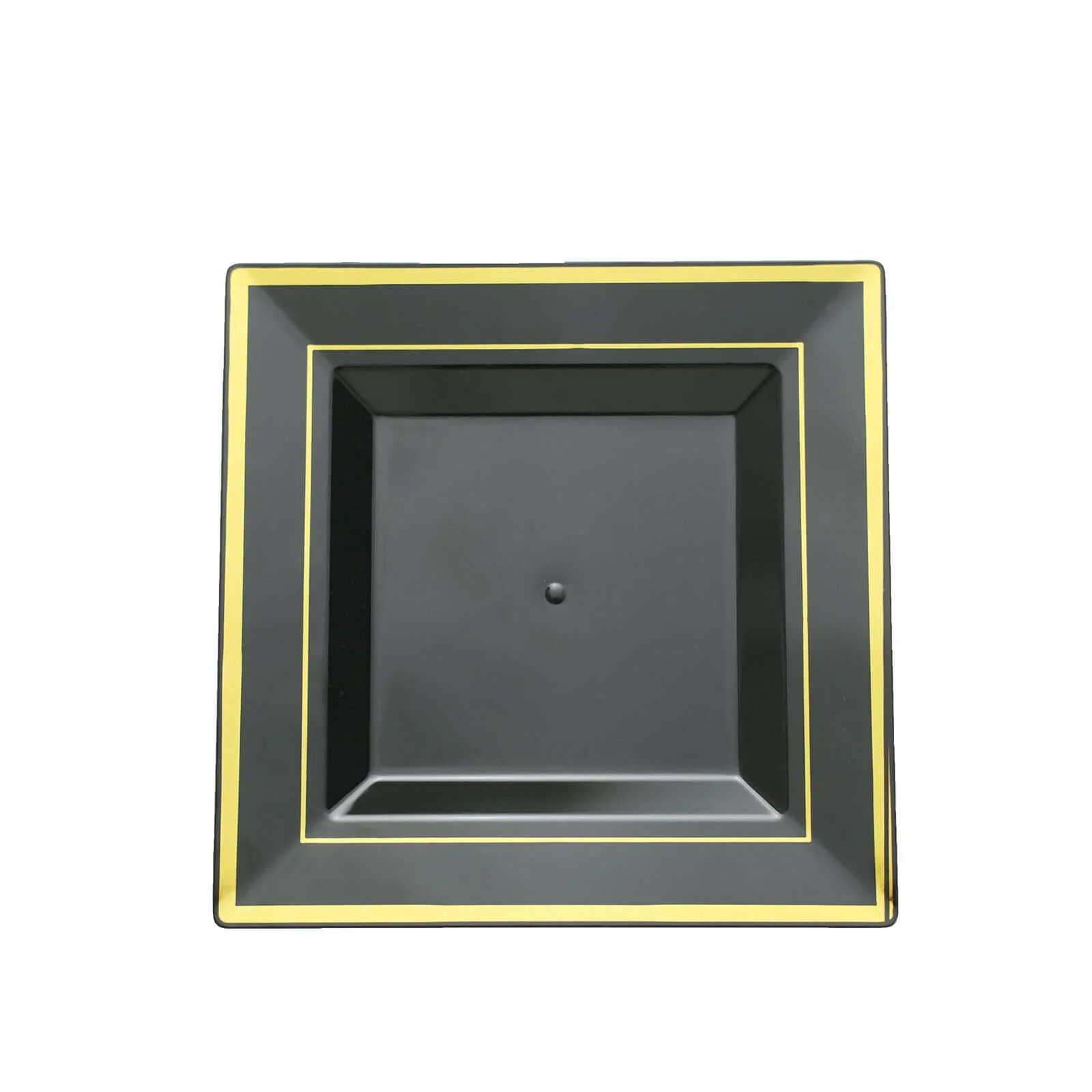 10-Pack Plastic Salad Dessert Plates 7" Black Square with Gold Trim - Disposable Plates for Parties - Image 7