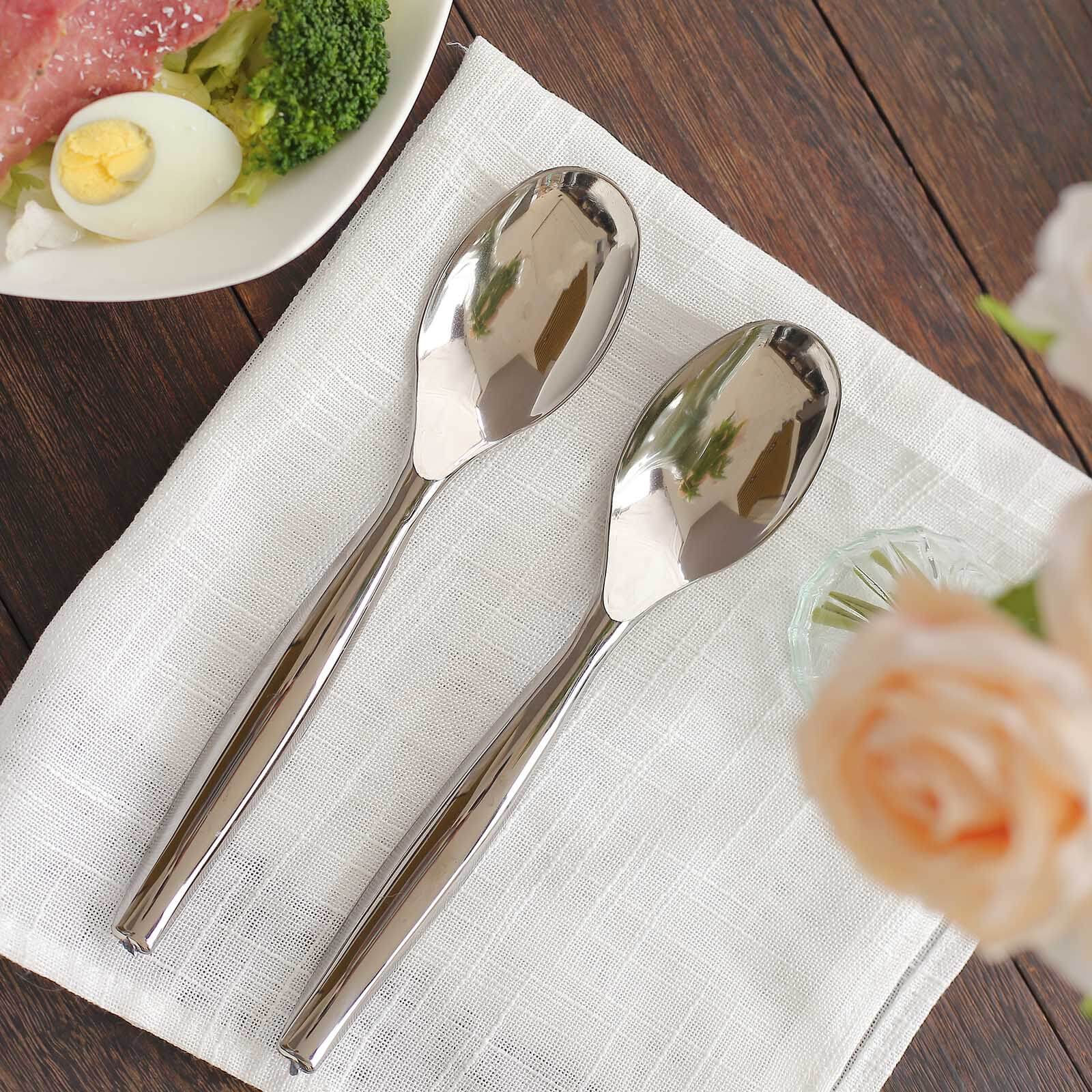 10-Pack Plastic Serving Spoons 10" Silver Classic Style - Food Grade Heavy Duty Large Disposable Serving Utensils for Salads, Pasta & Sides - Image 6