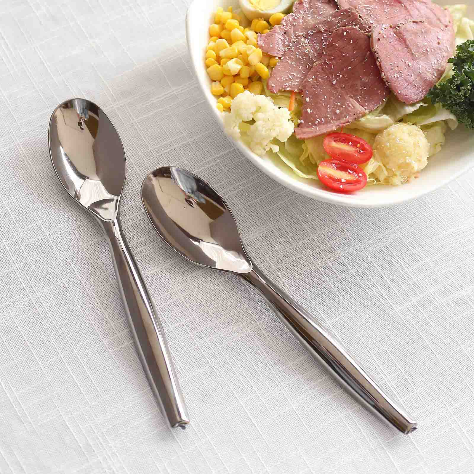 10-Pack Plastic Serving Spoons 10" Silver Classic Style - Food Grade Heavy Duty Large Disposable Serving Utensils for Salads, Pasta & Sides - Image 8