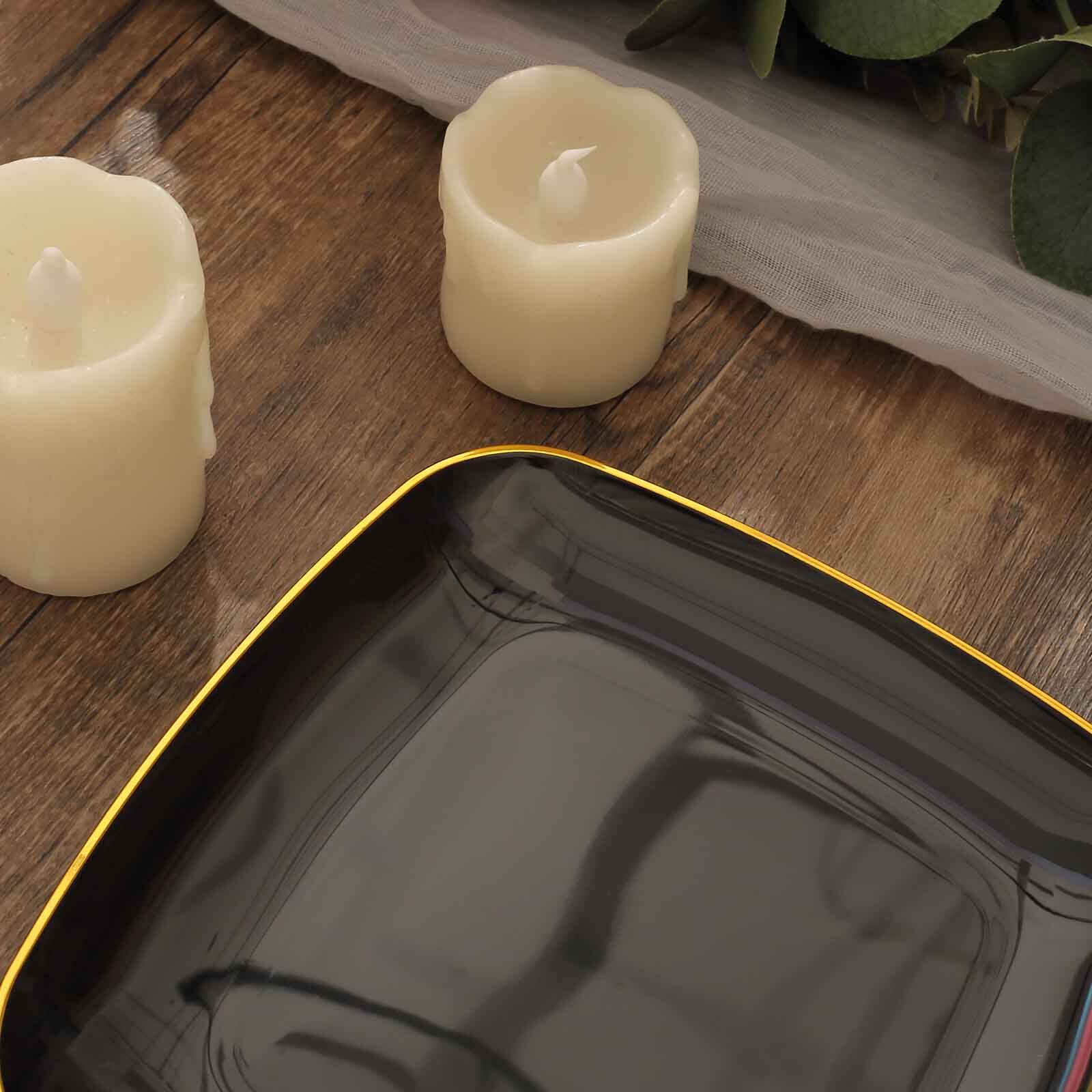 10-Pack Plastic Square Dessert Plates 7" Black with Gold Rim - Sleek Disposable Appetizer Salad Plates - Image 11