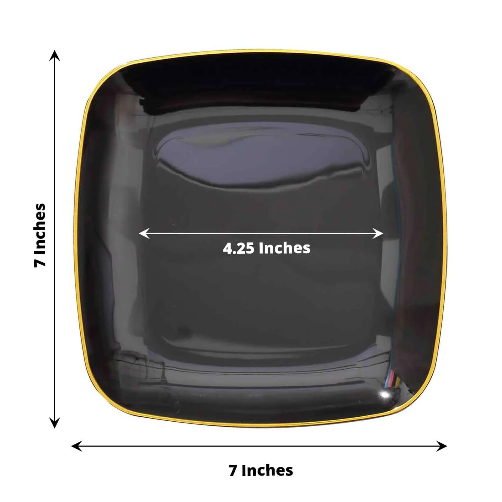 10-Pack Plastic Square Dessert Plates 7" Black with Gold Rim - Sleek Disposable Appetizer Salad Plates - Image 3